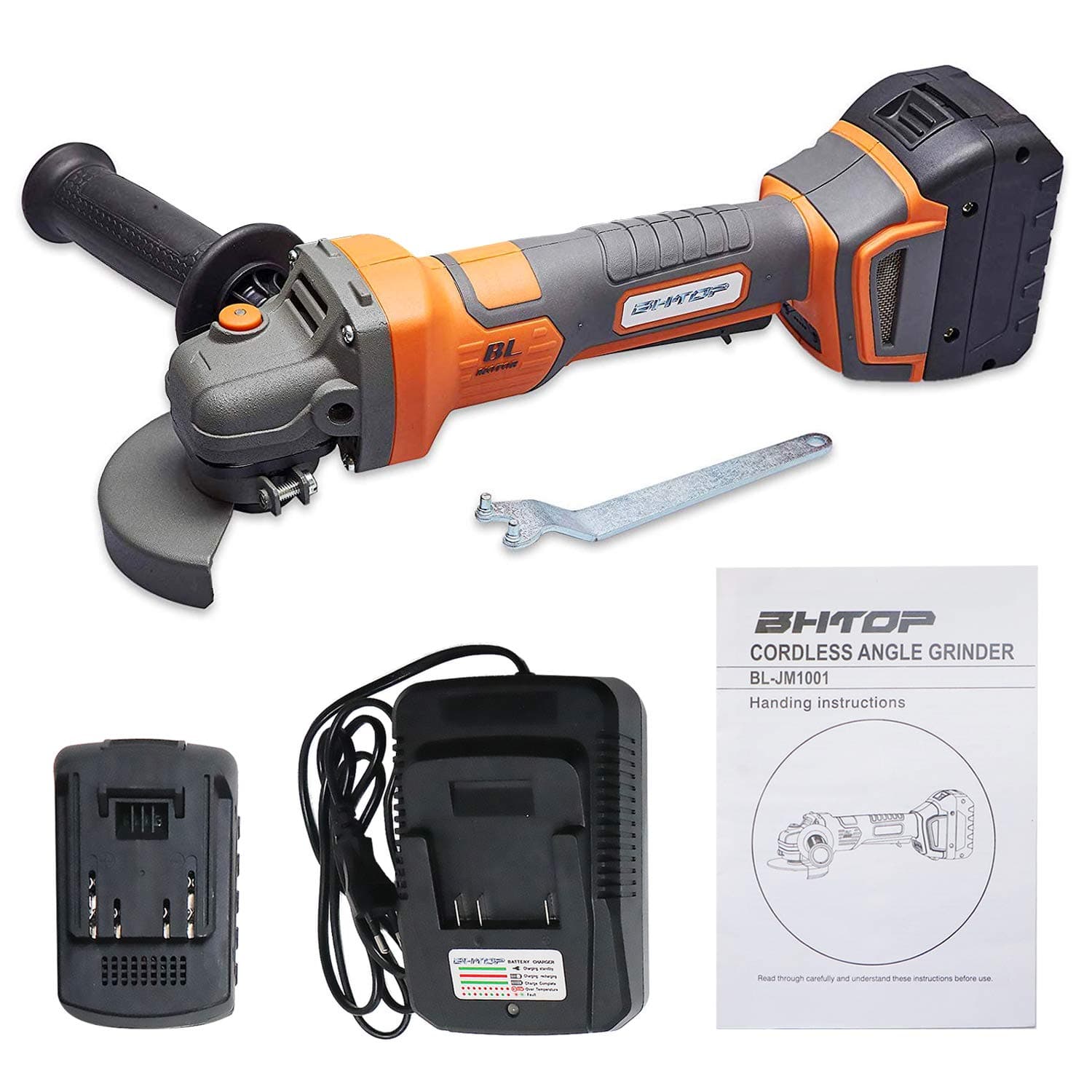 BHTOP Cordless Angle Grinder Lithium Ion-powered 20Volt Charger Brushless 4.5'' Including 4.0 Ah Battery,Charger and Carrying Case (4.5'')