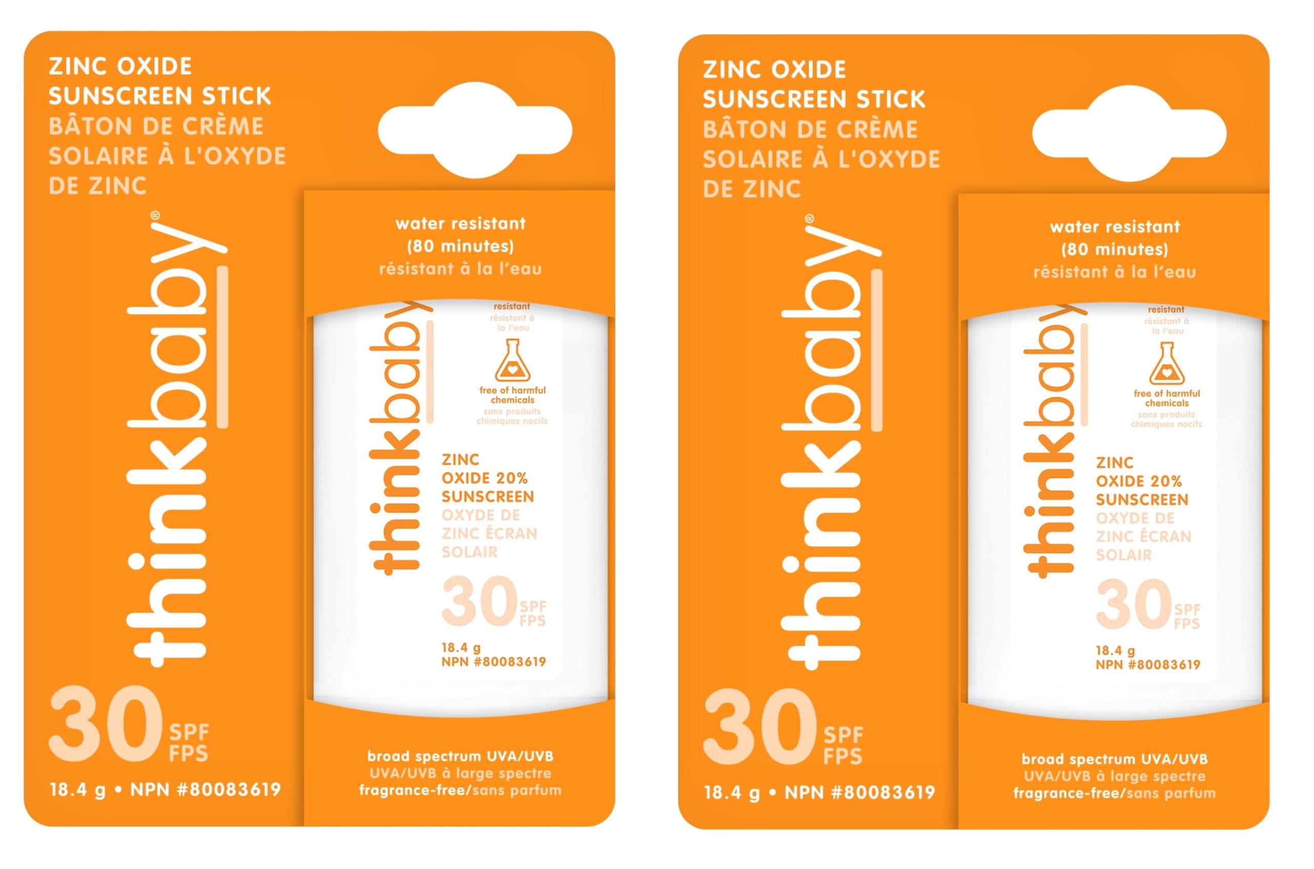 think Baby Sunscreen Stick, White/Orange, 0.64 Ounce (2 packs)