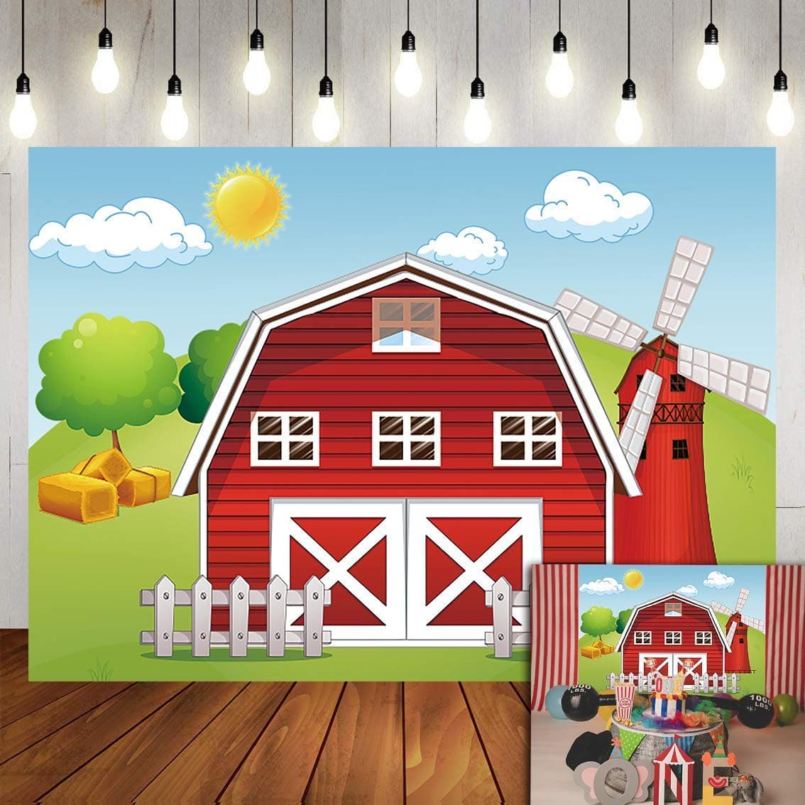 EdCott 10x7ft Red Barn Windmill Animal Cartoon Farm House Kids Birthday partyWallpaper Studio Wedding Cloth family Portrait Cloth