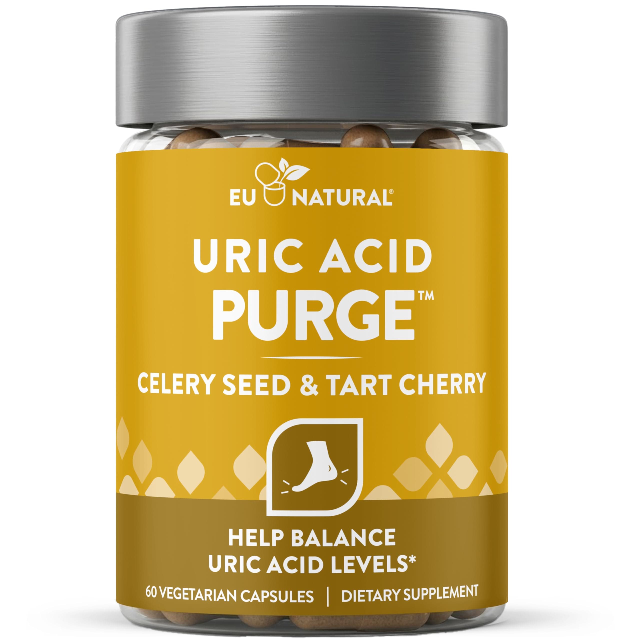Eu Natural Purge Uric Acid Flush - Eat & Drink What You Want - Uric Acid Support for Joints & Mobility with Celery Seed, Tart Cherry & Chanca Piedra - 60 Vegetarian Capsules