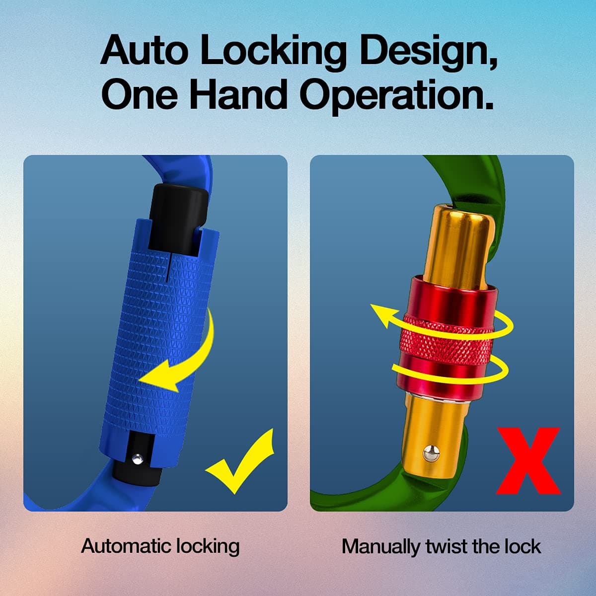 RIGINADO Carabiner Climbing Equipment, UIAA Certified 25KN Auto Locking Climbing Clips for Hammocks, Swing, Locking Dog Lead and Harness, Camping, Hiking & Utility