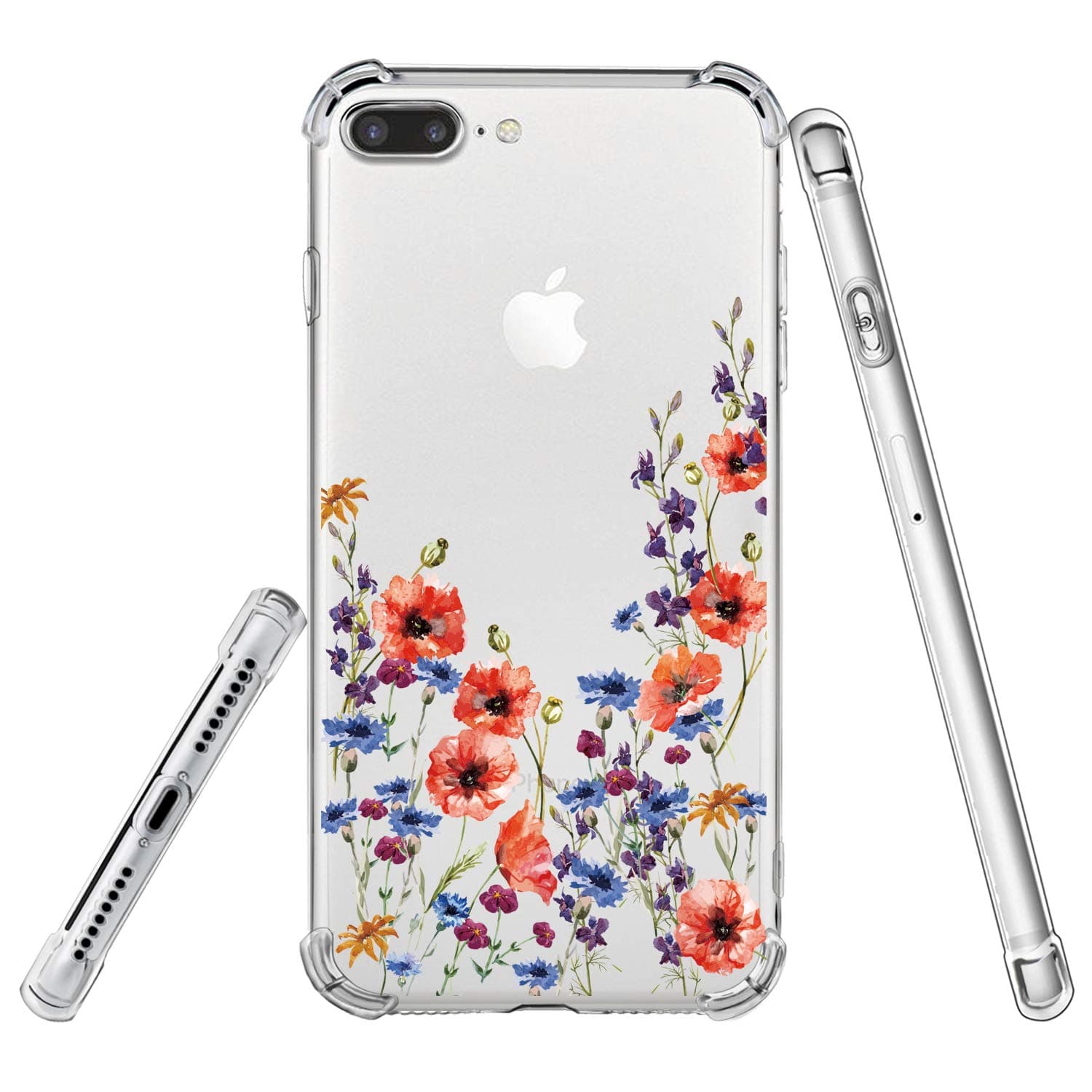 Soche Clear Case for iPhone 7/8 Plus, Wildflower Pattern TPU Air Cushion Protective Cover for iPhone 7/8 Plus