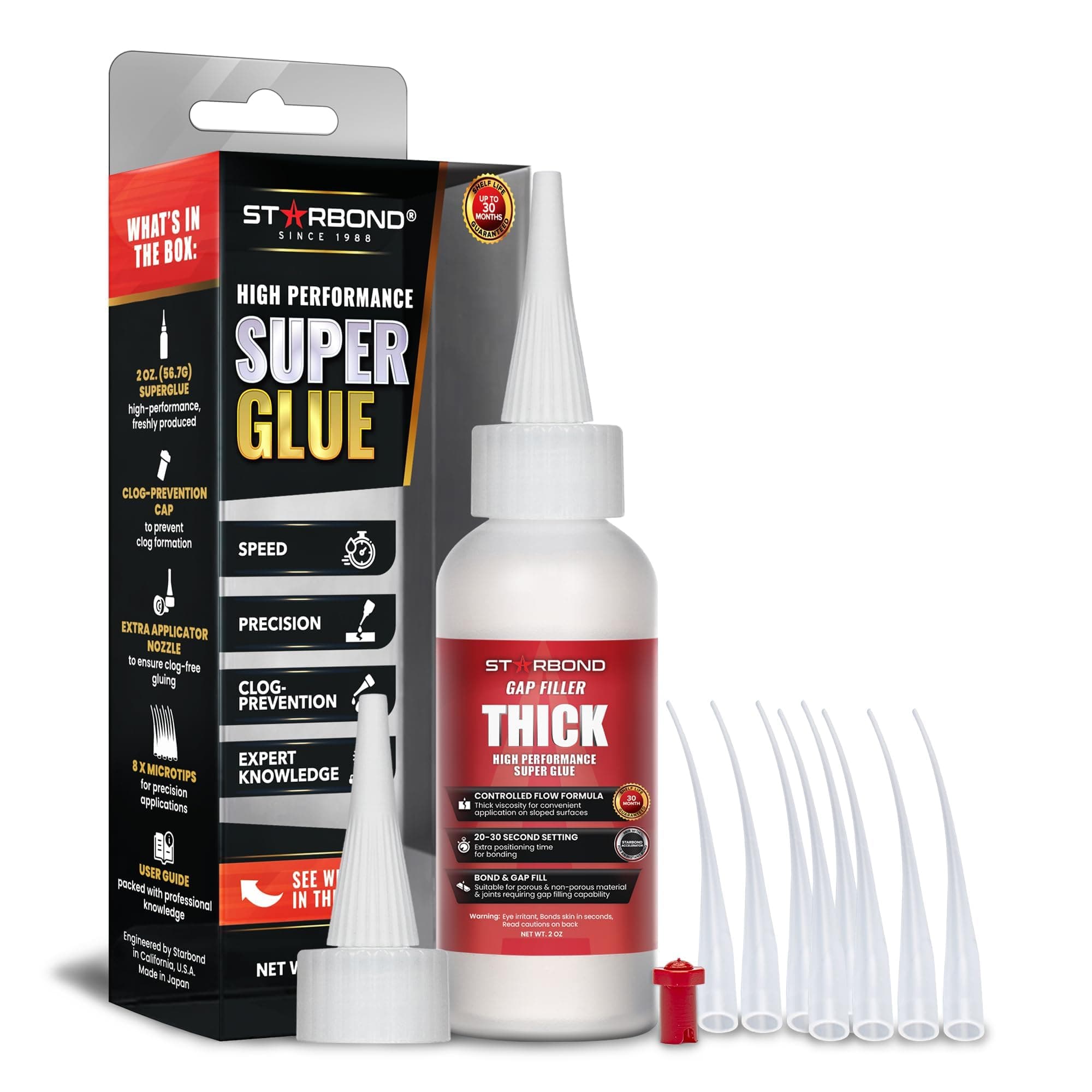 Thick Super Glue Pro Kit (2 oz) – Gap-Filling CA Glue (Cyanoacrylate Adhesive) – with Clog-Resistant Cap, Microtips & Extra Nozzle for Woodworking, Crafts, Carpentry, Archery Fletching