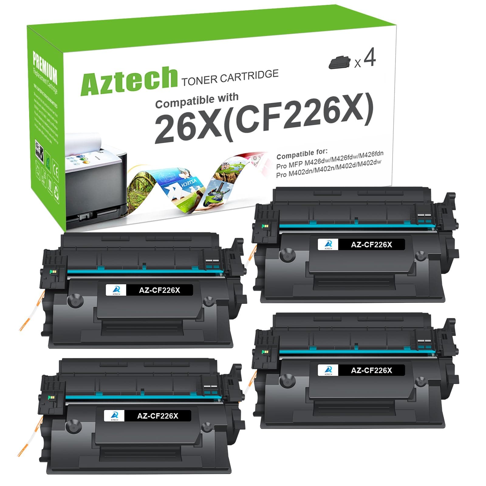 26X CF226X Toner Cartridge Compatible Replacement for HP 26X CF226X 26A CF226A Pro M402n M402dw M402dn Pro MFP M426fdw M426fdn M426dw Printer (Black 4-Pack)