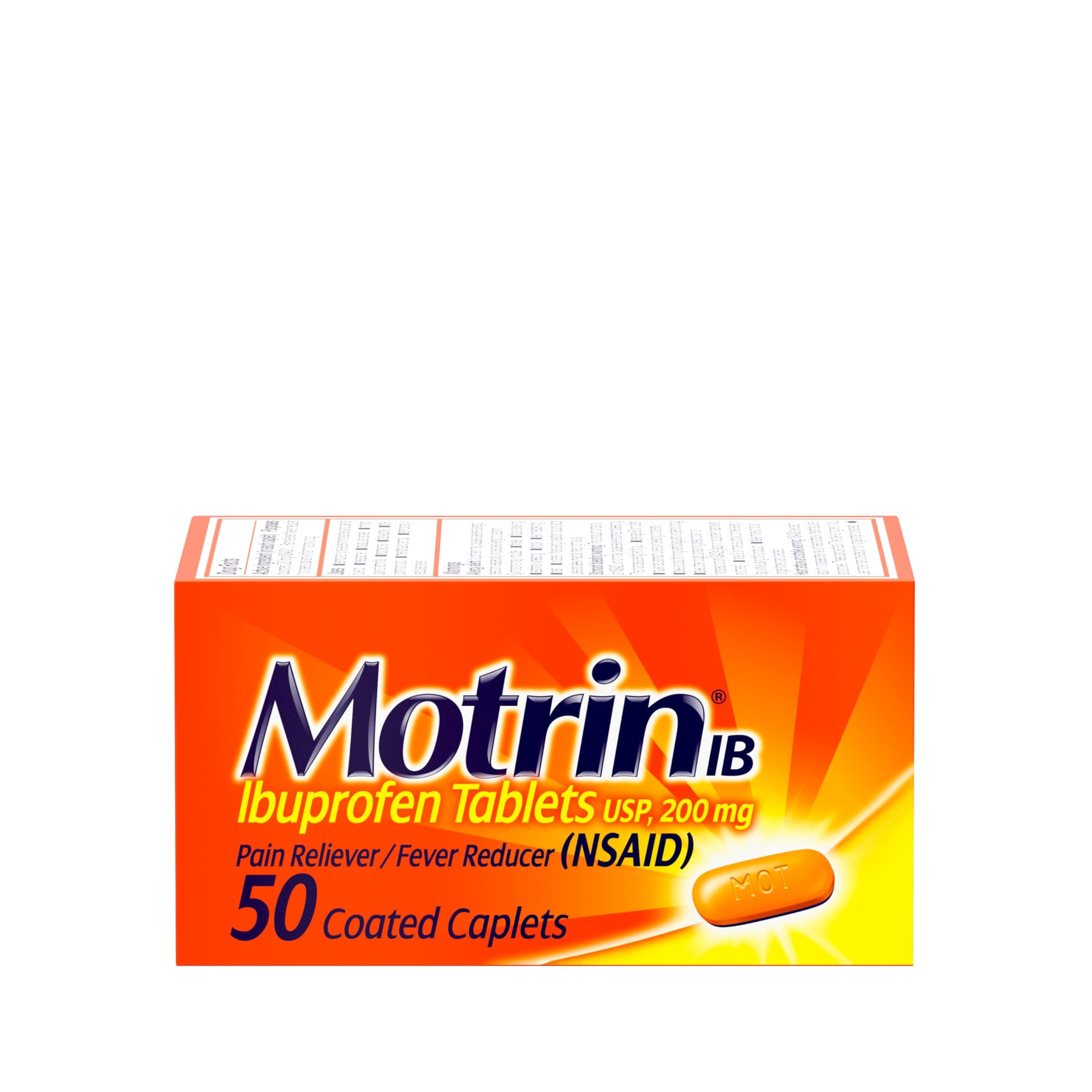 Motrin IB, Ibuprofen 200mg Tablets, Pain Reliever & Fever Reducer for Muscular Aches, Headache, Backache, Menstrual Cramps & Minor Arthritis Pain, NSAID, 50 Ct