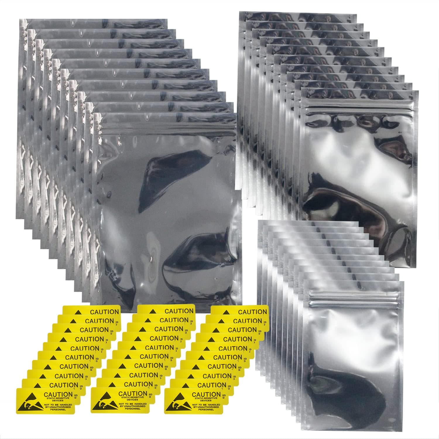 Antistatic Bags ESD Shielding Bag with Anti-Static Labels for Hard Drive SSD HDD Motherboard Video Card RAM Electronic Devices (30pc 3 Sizes ziplock)