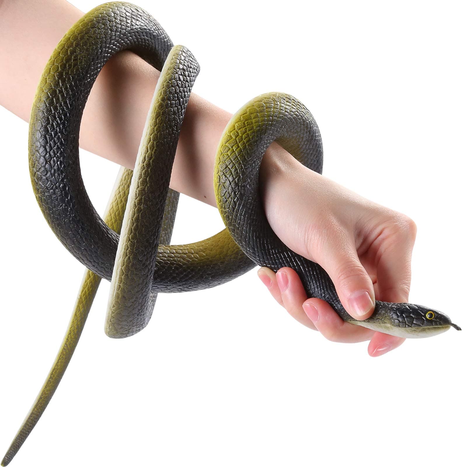 53” Large Rubber Snakes Super Realistic, Fake Snake Looks So Real, Snake Toy Thick, Great for Pranks, Halloween Party Decoration, Garden Props - Deter Squirrels, Bunnies, Birds