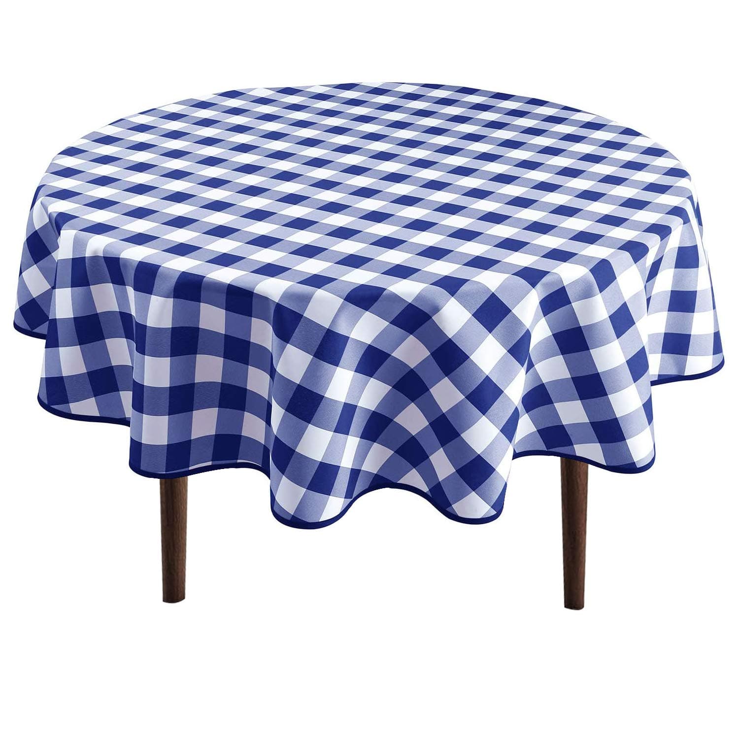 Hiasan Checkered Round Tablecloth 70 Inch - Waterproof Stain and Wrinkle Resistant Washable Fabric Table Cloth for Dining Room Party Outdoor Picnic, Royal Blue and White