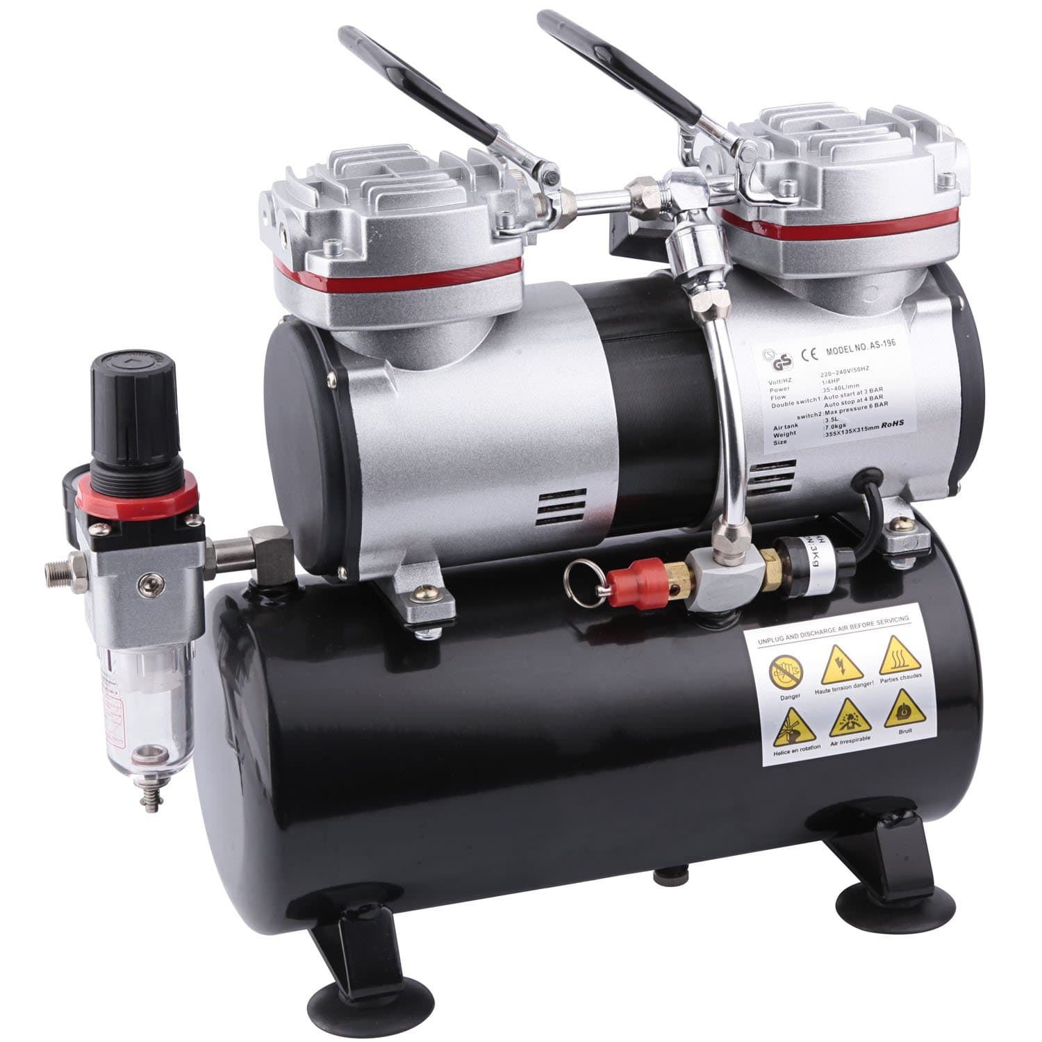 Fengda FD-196 Airbrush Mini Compressor with 3,5L Air Tank / 4Bar/ 6 Bar/Auto Stop/Start