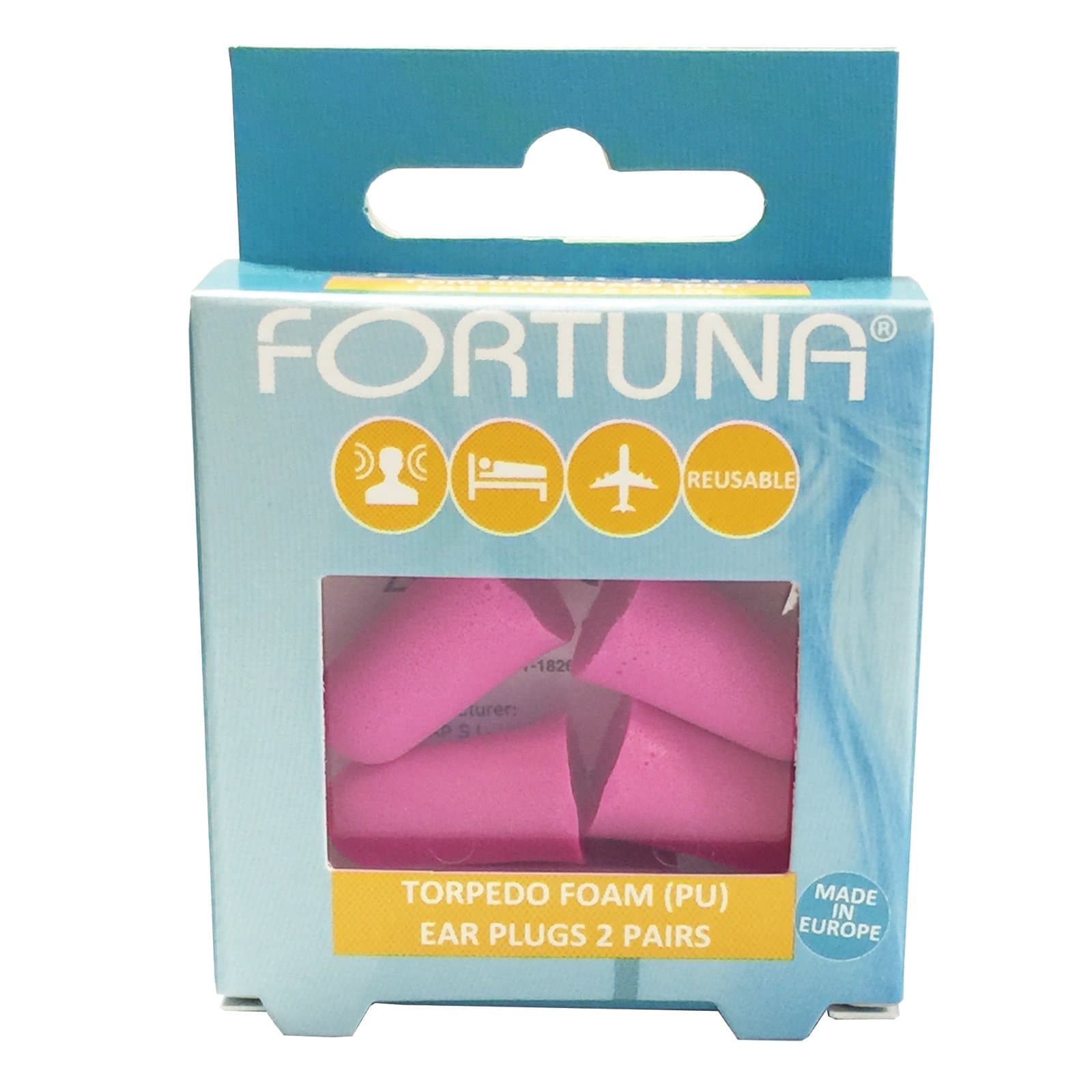 Fortuna Torpedo Foam (PU) Reusable Ear Plugs (2 Pairs) - Pink