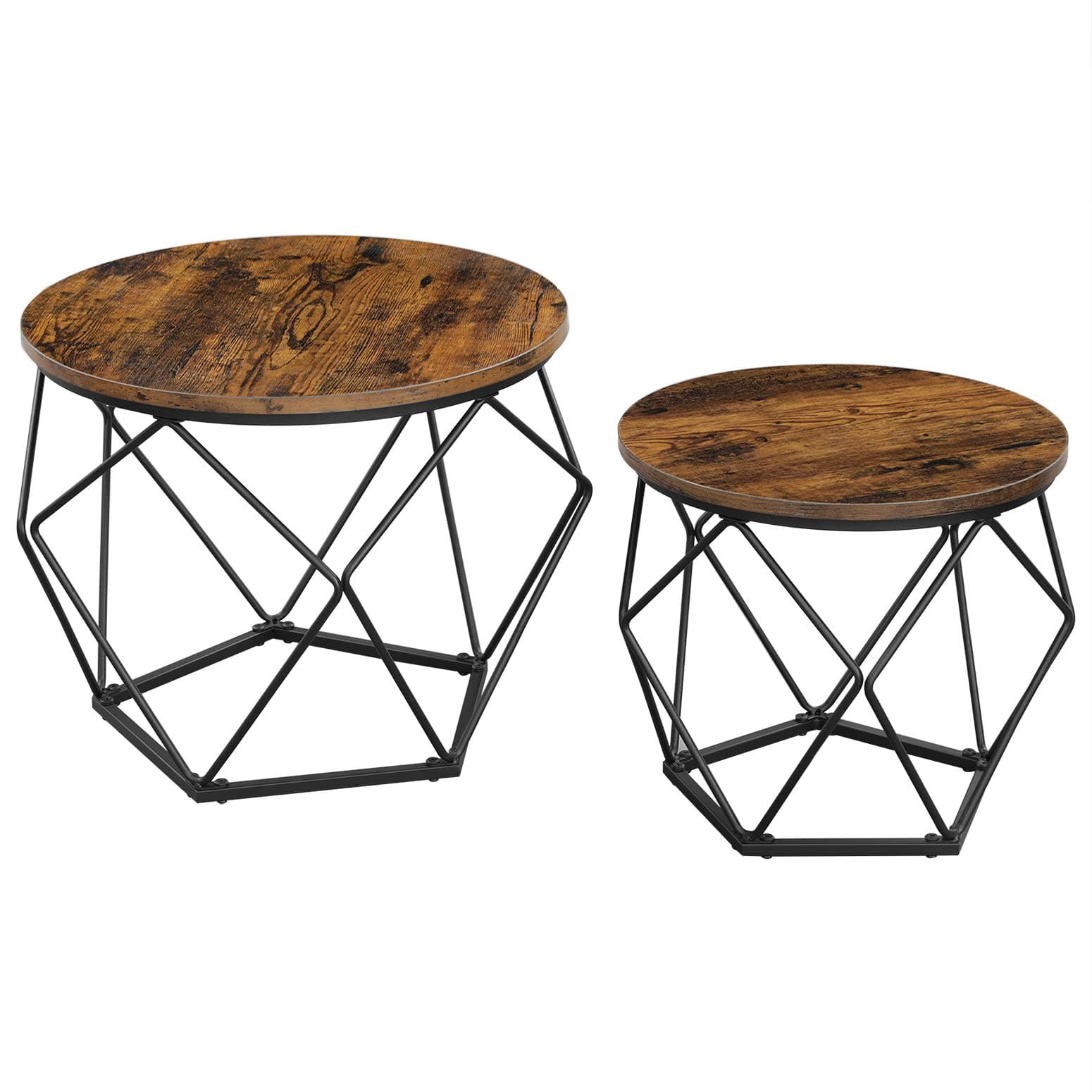Vasagle Steel Frame Coffee Tables 2-Piecese Set, Rustic Brown/Black