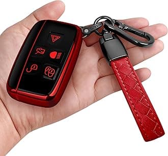 for Land Rover Key Fob Cover with Keychain Soft Full Protection Key Shell Key Case Compatible with Land Rover LR4 Range Rover Sport Evoque Jaguar XF XJ XJL F-pace (Red)