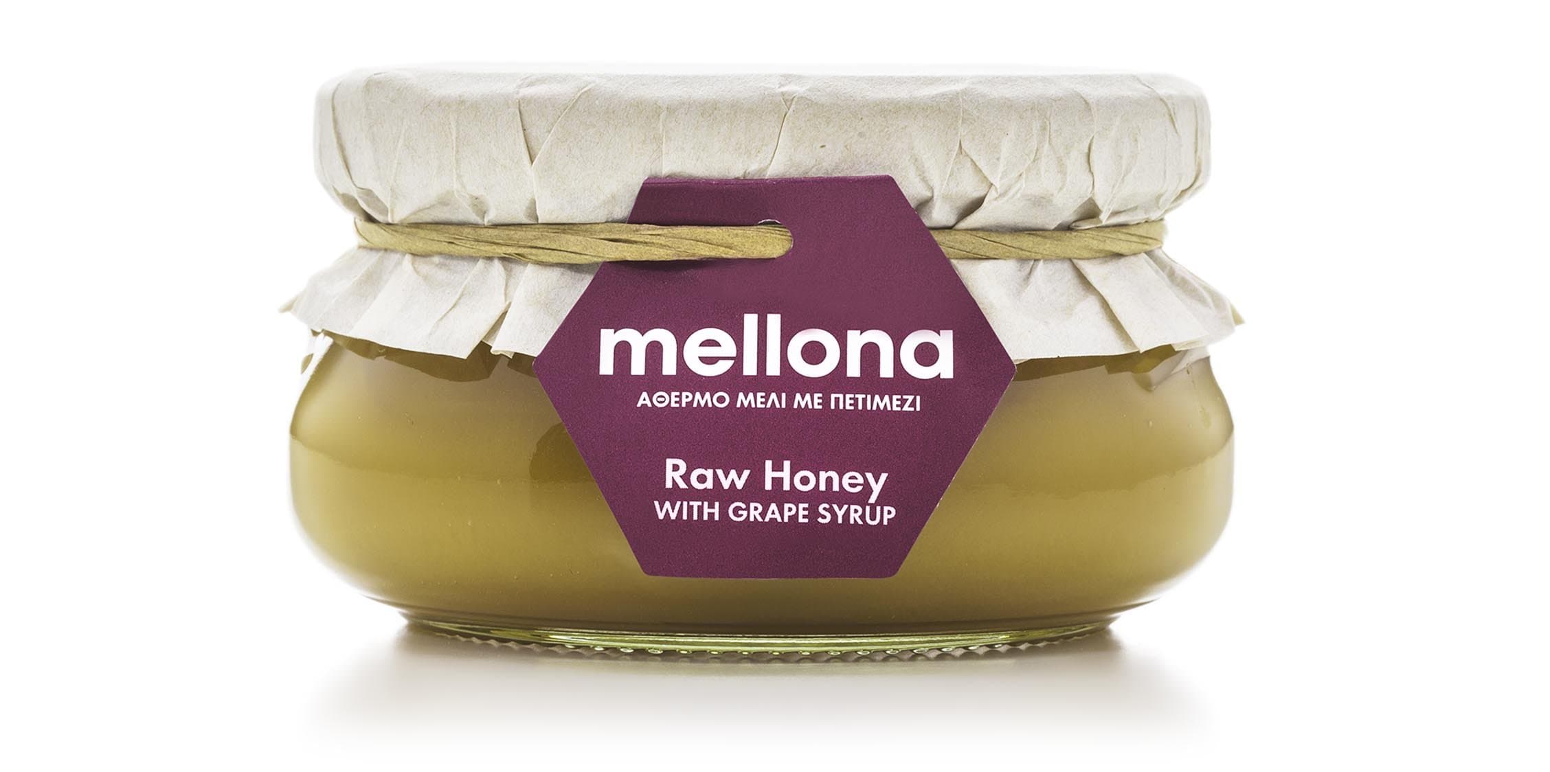 Mellona Pure Raw and Unique Creamy Honey with Natural Grape Must, 250 g