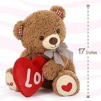 MorisMos Teddy Bear, 17" Red Heart Gift Teddy Bear with Big Red Heart Love Plush for Girlfriend, Wife, Her, Him