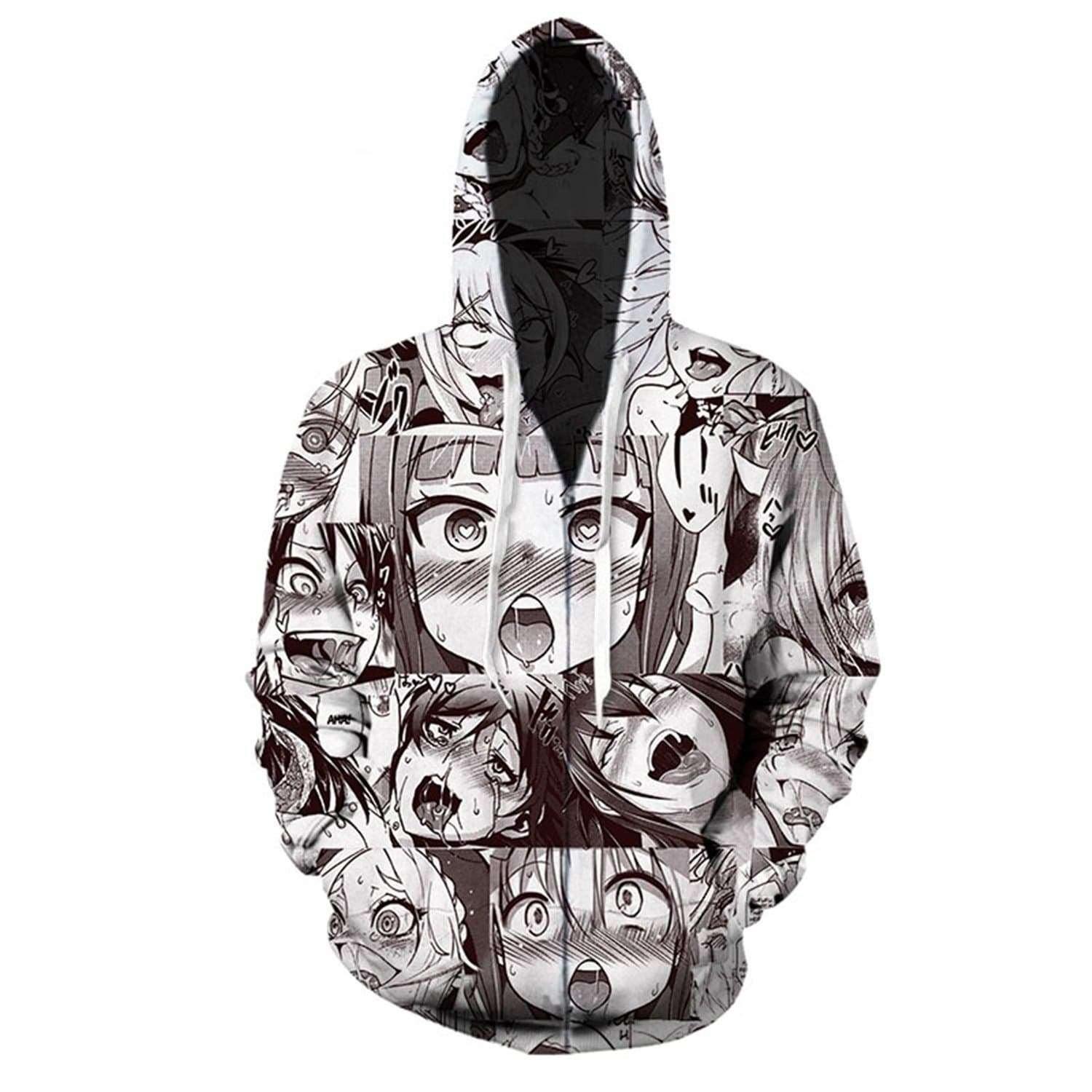 Huech Men's Hoodies Sweatshirt Funny 3D Print Pizza Ahegao Long Sleeve Pullovers Tracksuit T Shirts (2XL, Zip Hoodie)