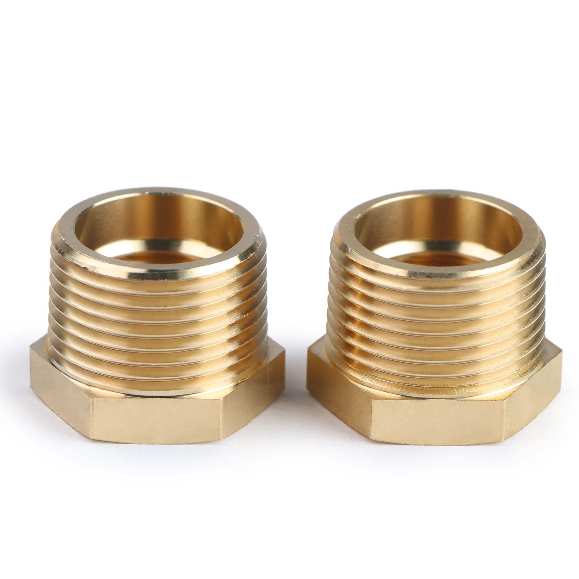 U.S. Solid 2pcs Brass Reducer Hex Bushing Brass Threaded Pipe Fitting (3/4" NPT Male x 1/2" NPT Female)