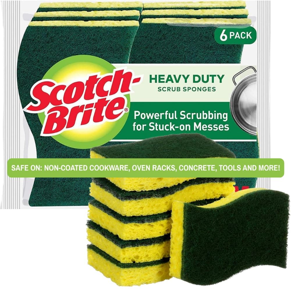 Scotch-Brite Heavy Duty Cellulosic Scrub Sponge, 6 units/pack | Kitchen sponge | Dish sponge | Scrub | General Purpose Cleaning | Food Safe | Non-Rusting | Kitchen, Garage, Outdoor