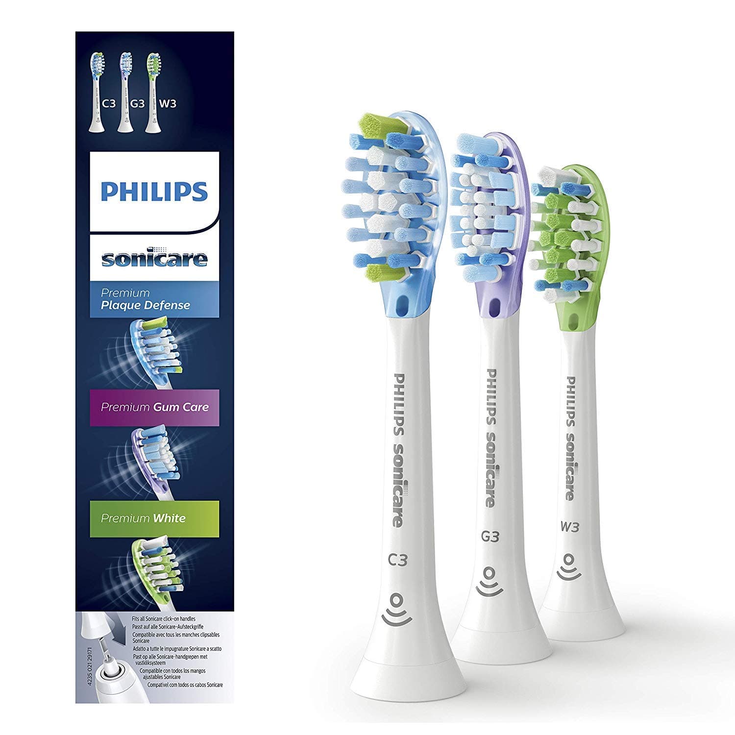 Philips Sonicare HX9073/07 Original Replacement Toothbrush Heads for All Needs Pack of 3 RFID Chip Standard White.