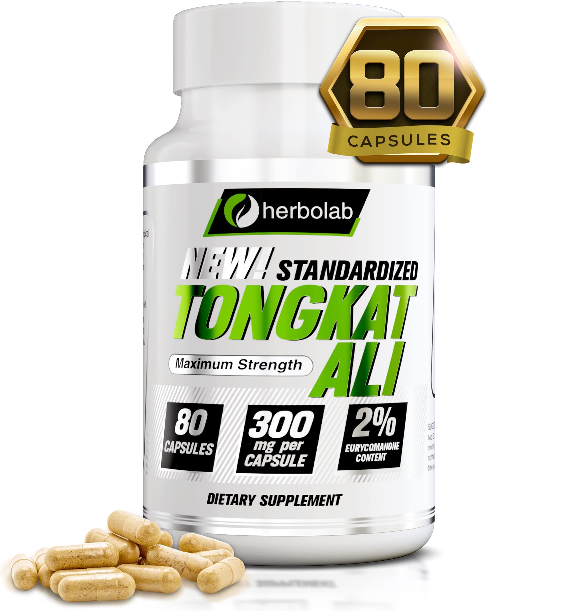 Herbolab Tongkat Ali For Men Root Supplement 200:1, Standardized to 2% Eurycomanone, 1200mg, 30 Day Supply, Longjack Tongkat Ali for Men, Eurycoma Longifolia Extract Powder Capsules, Malaysian Ginseng