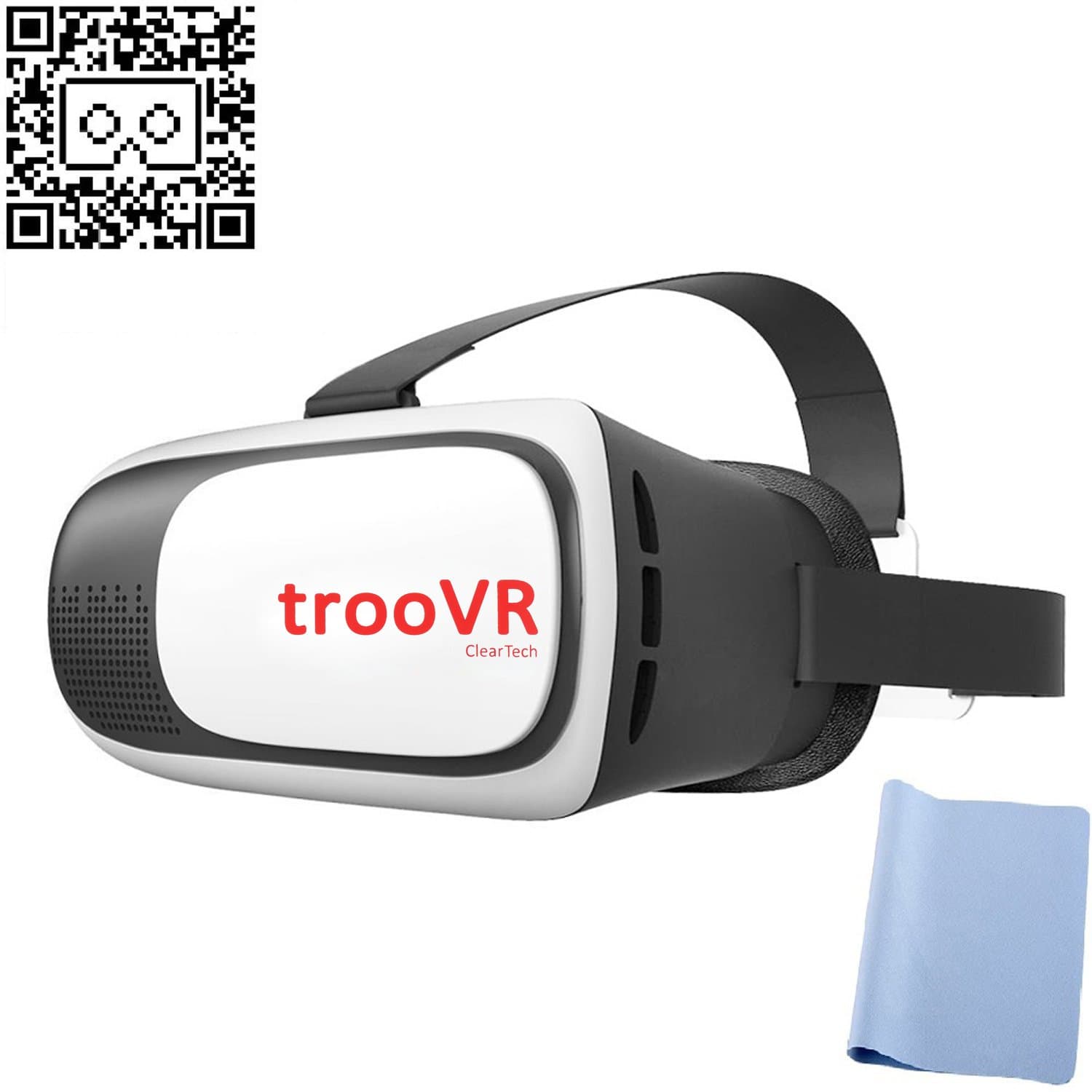 trooVR VR Headset 3D Glasses Virtual Reality Box for iPhone, Samsung, Moto, LG, Nexus, HTC - Black/White