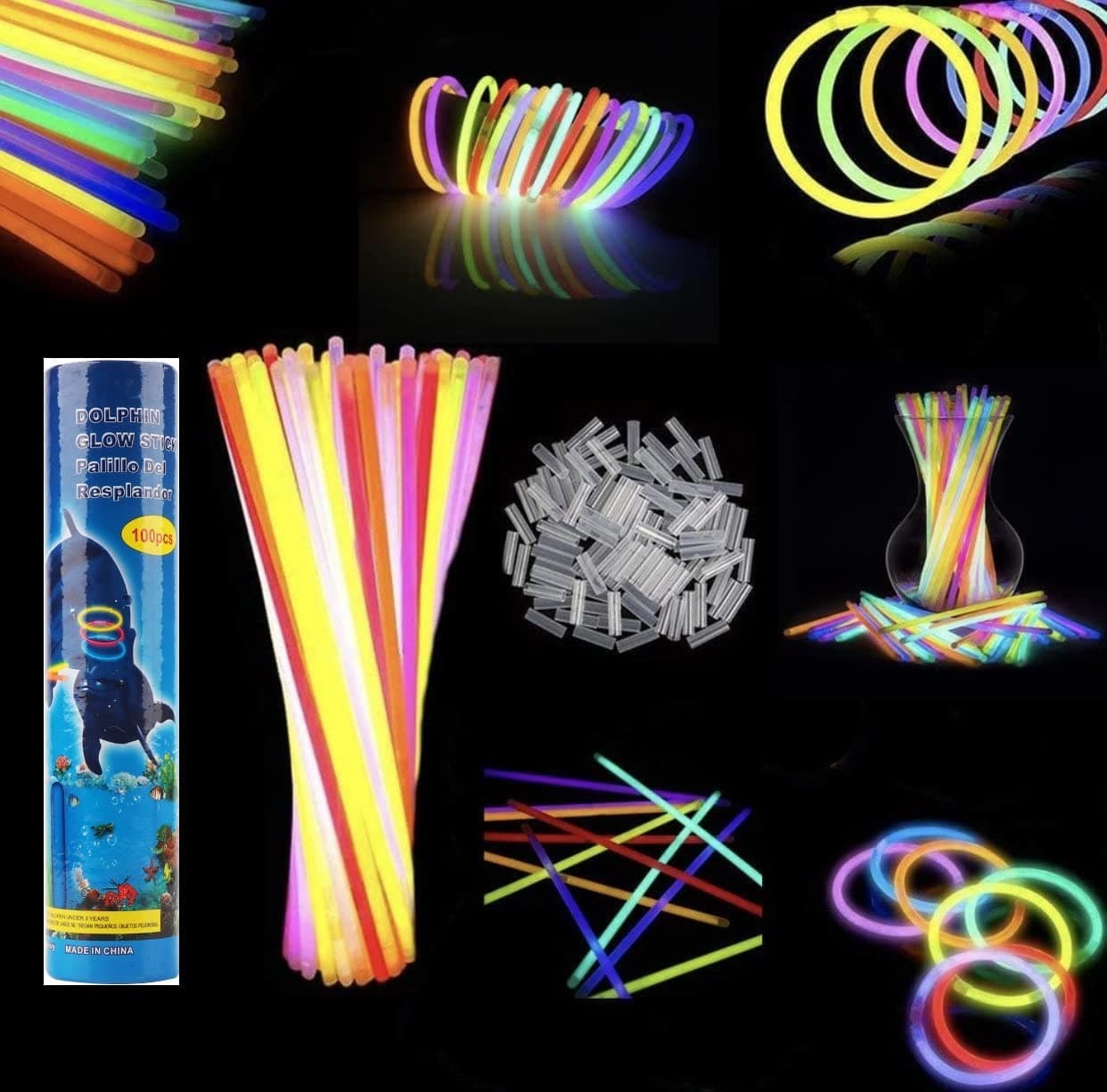 Indigo Glow Sticks Party Supplies accessories, Glow in the dark fun party pack with Glow sticks and Connectors for Bracelets and Necklace for Kids and Adults Halloween and birthday parties