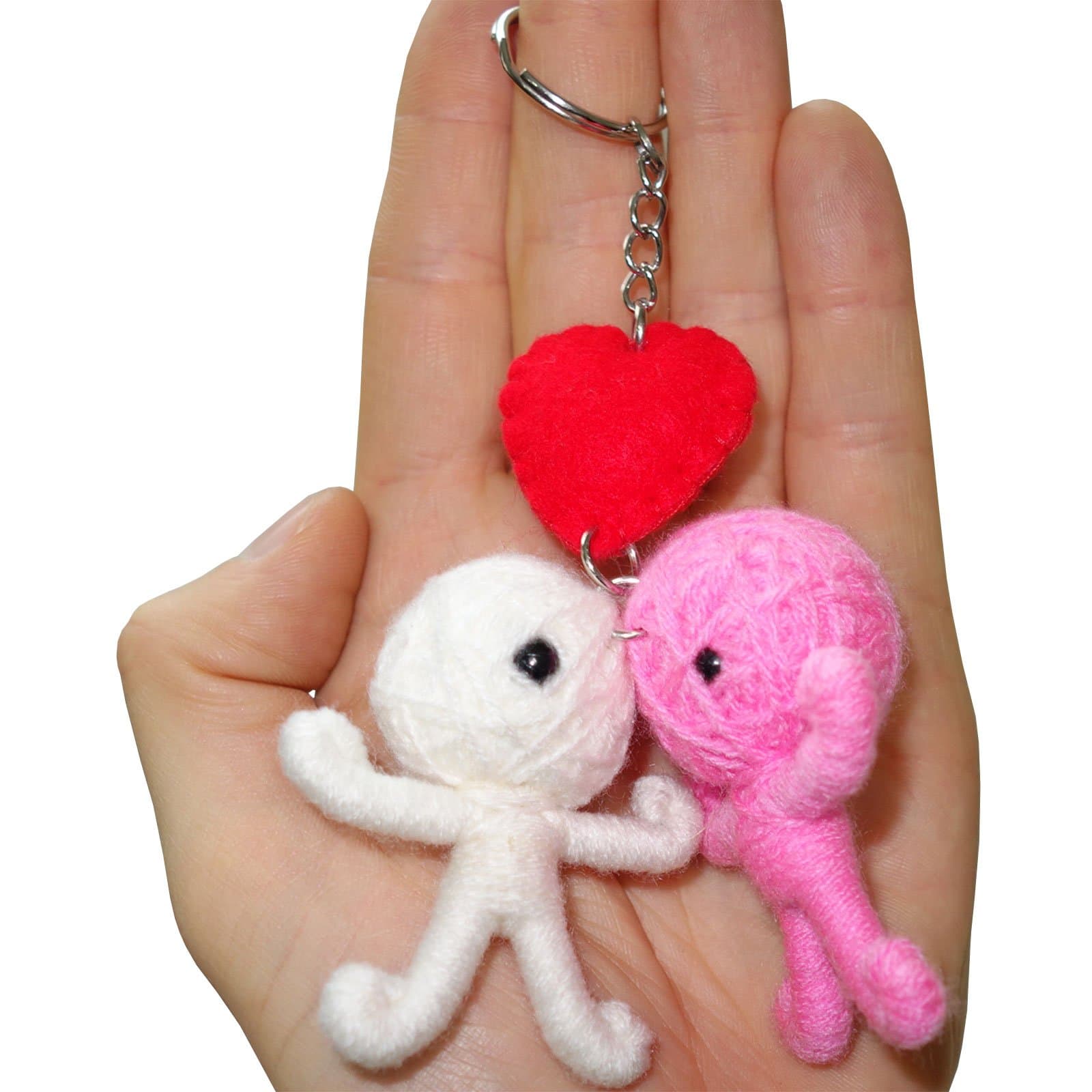 Valentines Day Pink White Couple Red Love Heart Handmade String Voodoo Doll Keyring Keychain Hand Bag Charm Romantic Present Toy