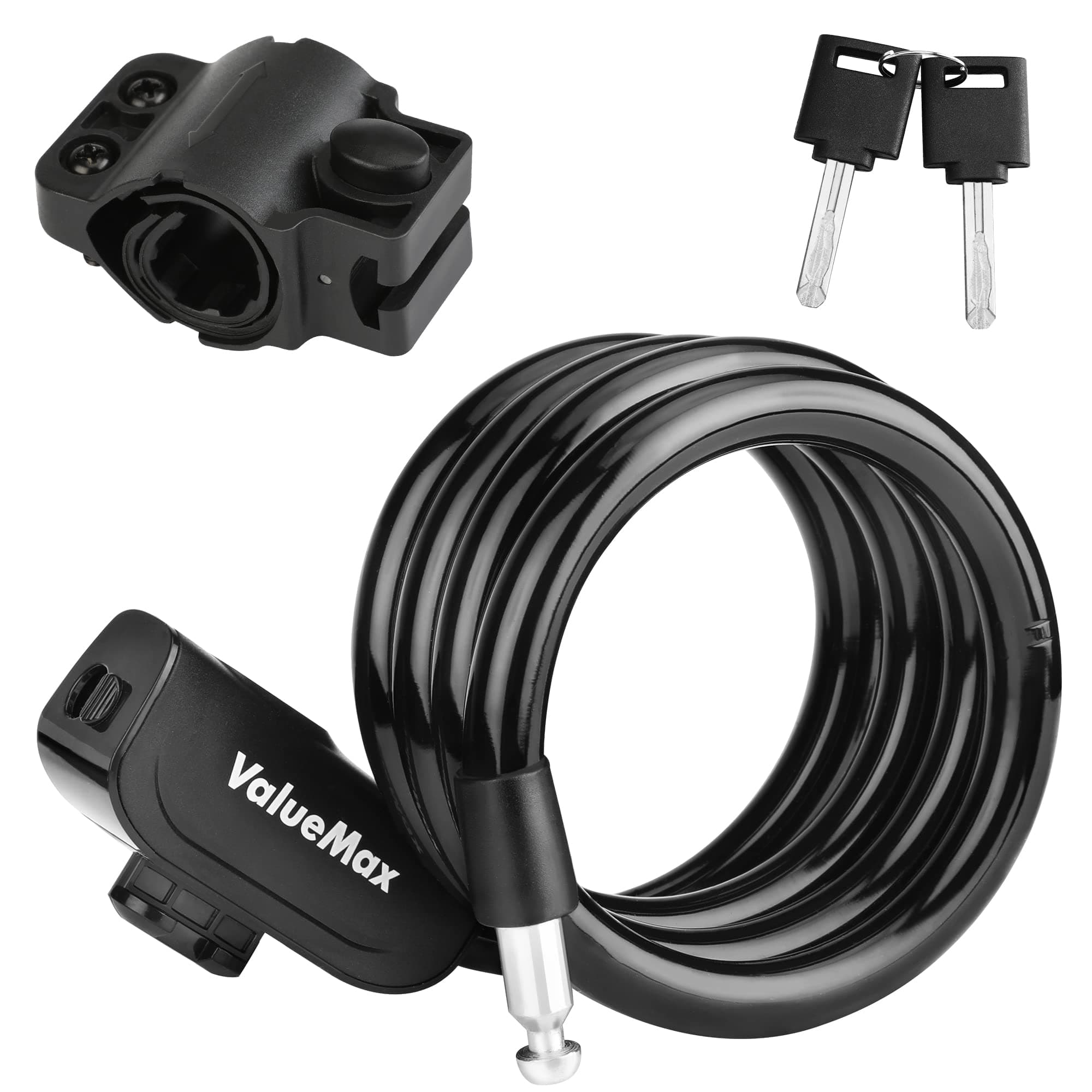 ValueMax 4FT Cable Bike Lock, ABS Lock Shell, with 2 Stainless Keys & 1 Secure Mount Bracket, for Bicycle/Scooter/Glass Door
