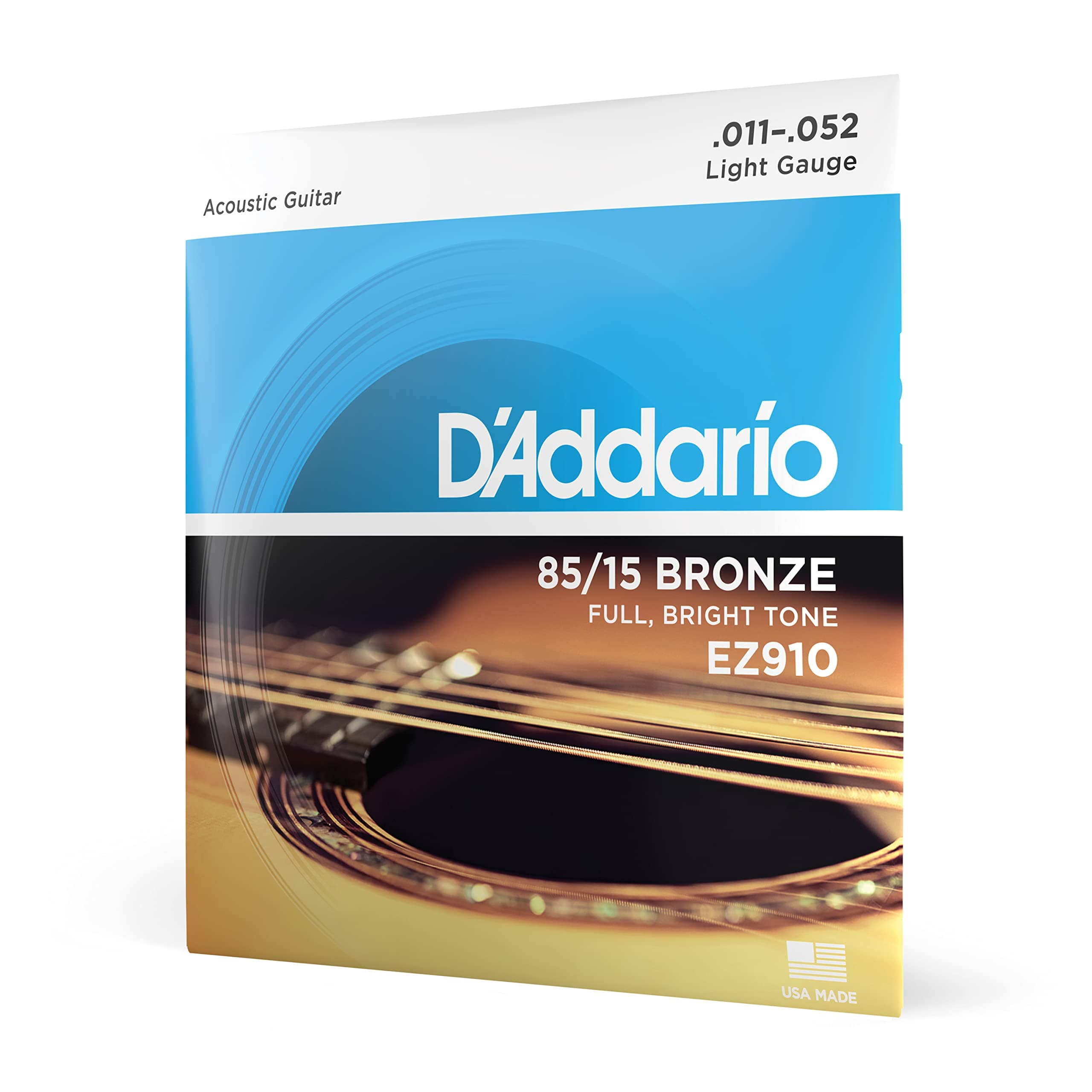 Guitar Strings - Acoustic Guitar Strings - 85/15 Bronze - For 6 String Guitar - Full, Bright Tone - EZ910 - Light, 11-52