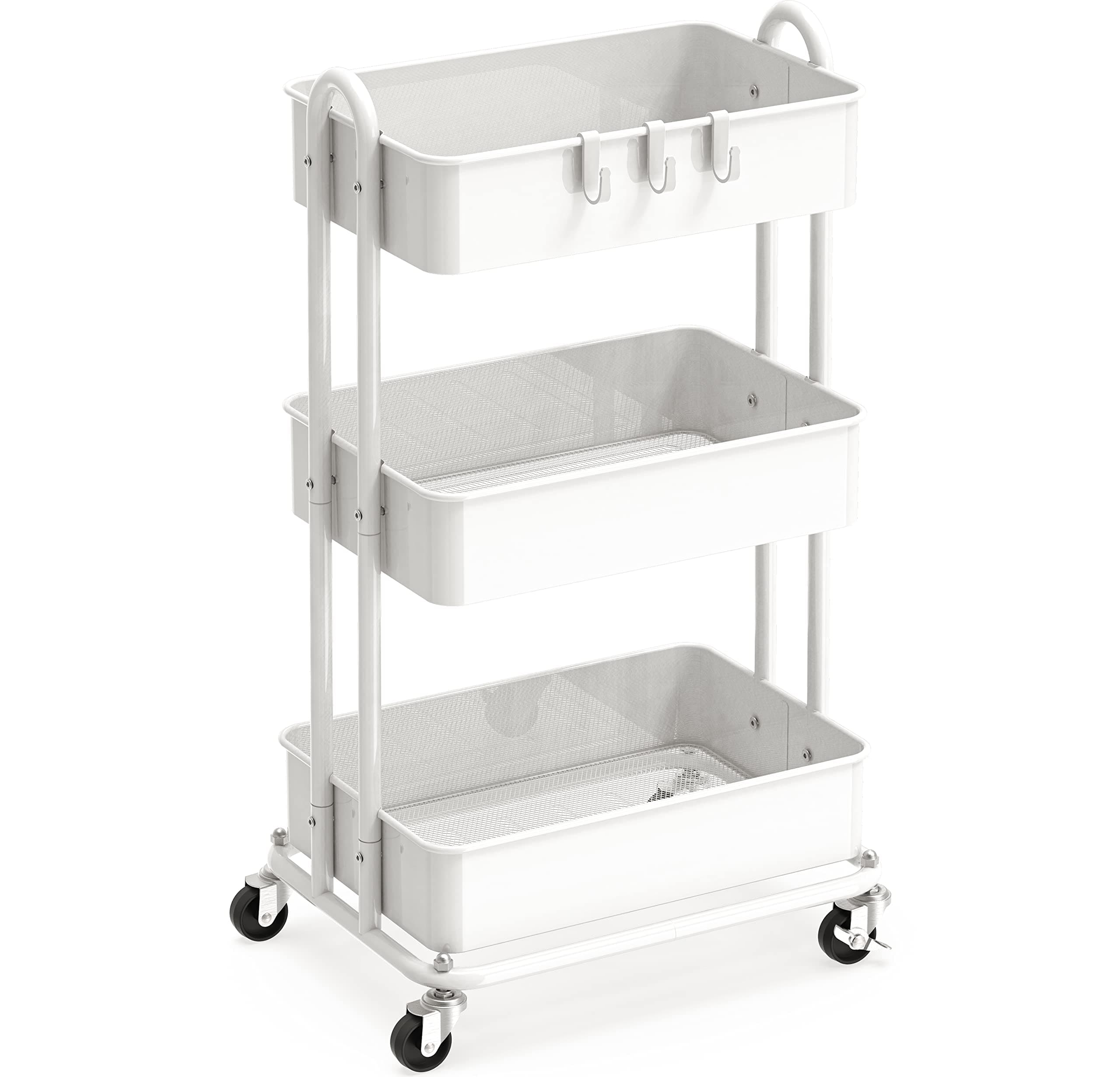 Simple Houseware 3-Tier Heavy Duty Metal Utility Rolling Cart, White