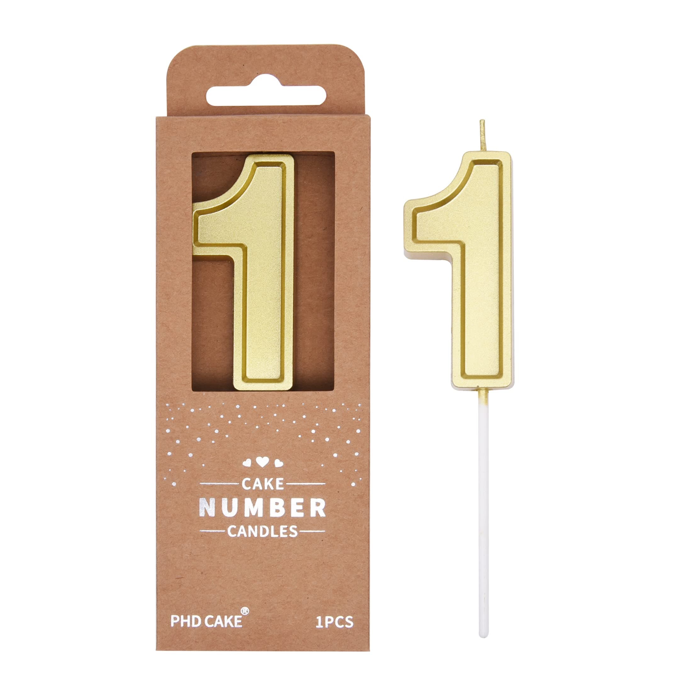 PHD Luxe Gold 2.76 Inch 1 Number Birthday Candles, Gold Cake Candles, Party Celebration