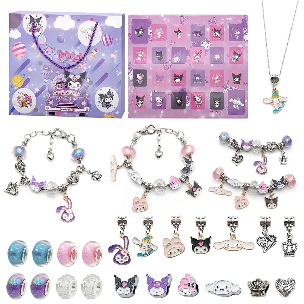 PATPAT® Kawaii Sanrio-Themed Bracelet Making Kit DIY Bracelet for Girls Kawaii Charms for Bracelet Making Beads Kit DIY Friendship Beads Bracelet, Necklace Craft Kit with Cute Stickers Gift for Girls