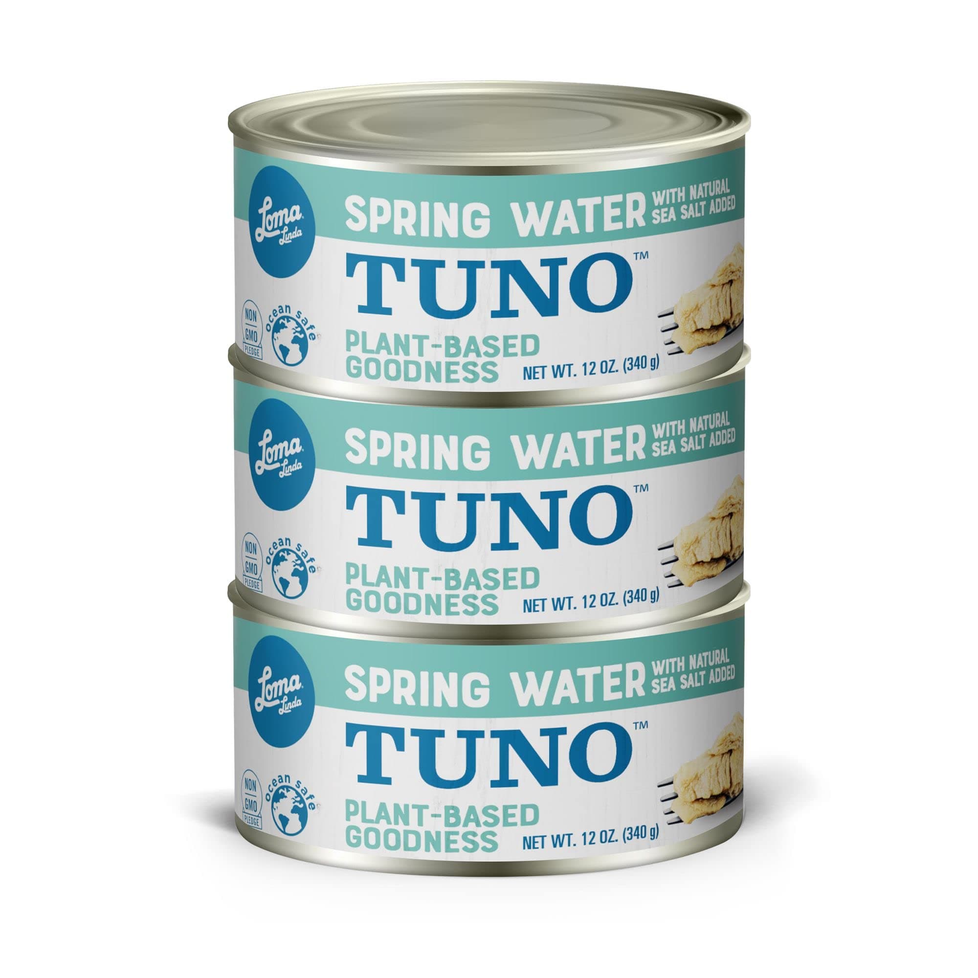 Loma Linda Tuno - Plant-Based - Spring Water (12oz.) (Pack of 3) - Non-GMO, Omega 3, Seafood Alternative