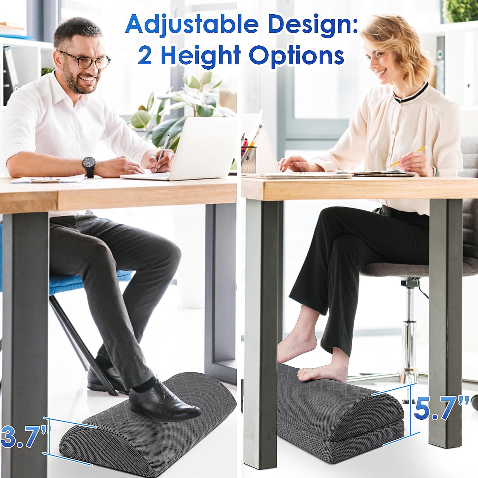 Foot Rest,Desk & Gaming Accessories,Foot Rest for Under Desk at Work,Comfortable Footrest with 2 Adjustable Heights & Removable Cover, Office Desk Accessories（Gray）
