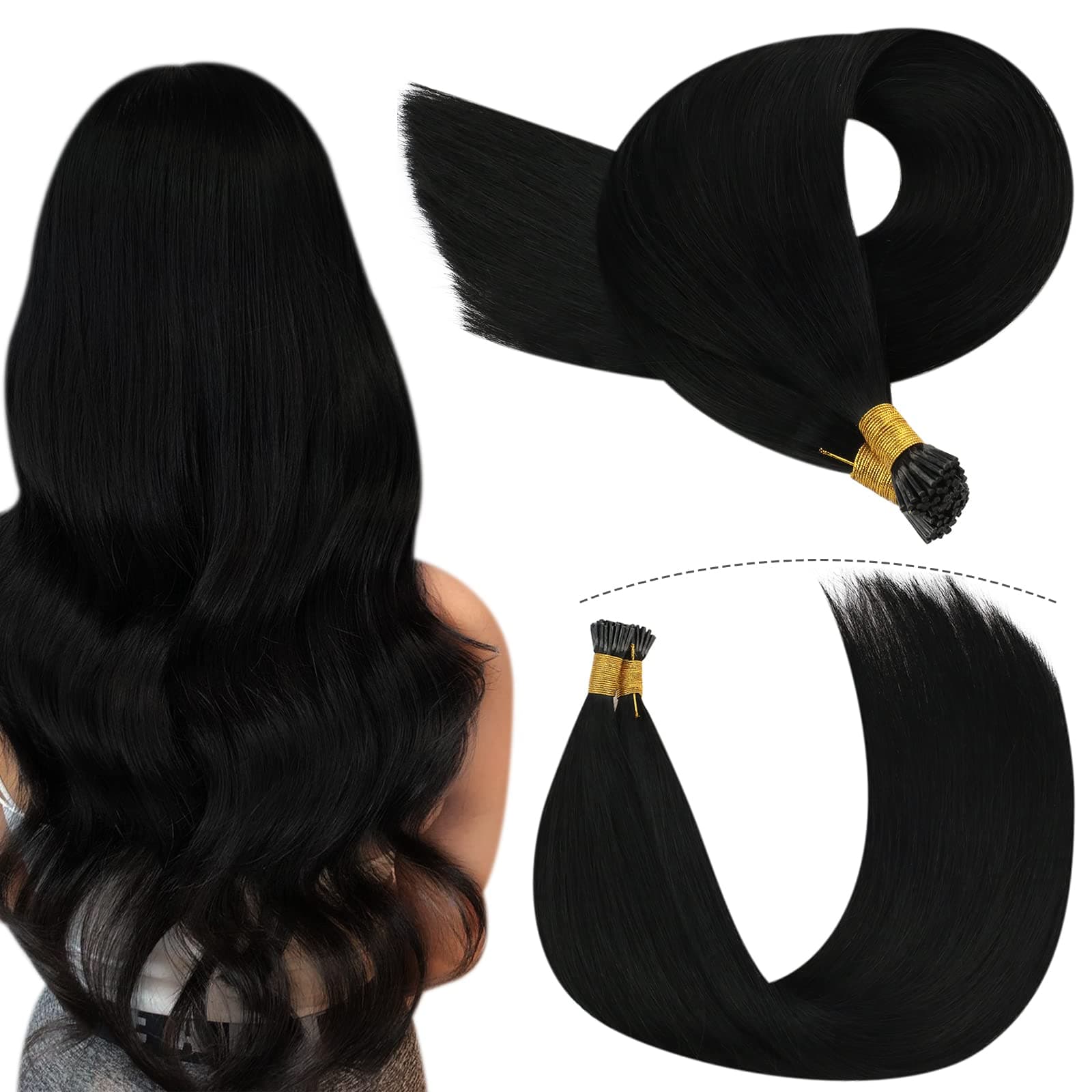 YoungSee[Most Choose] Itip Human Hair Extensions Black I Tip Hair Extensions for Black Women I-Tip Hair Extensions Human Hair Itips Extensions Real Human Hair Black for Short Hair 18Inch 60s/50g