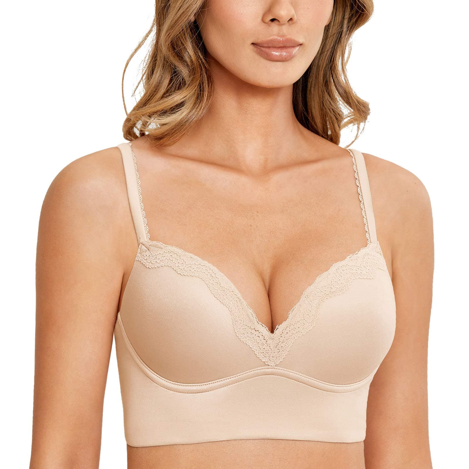 DOBREVAWomen's Push Up Bra Padded Wireless Floral Lace Bralette Longline Support Bras