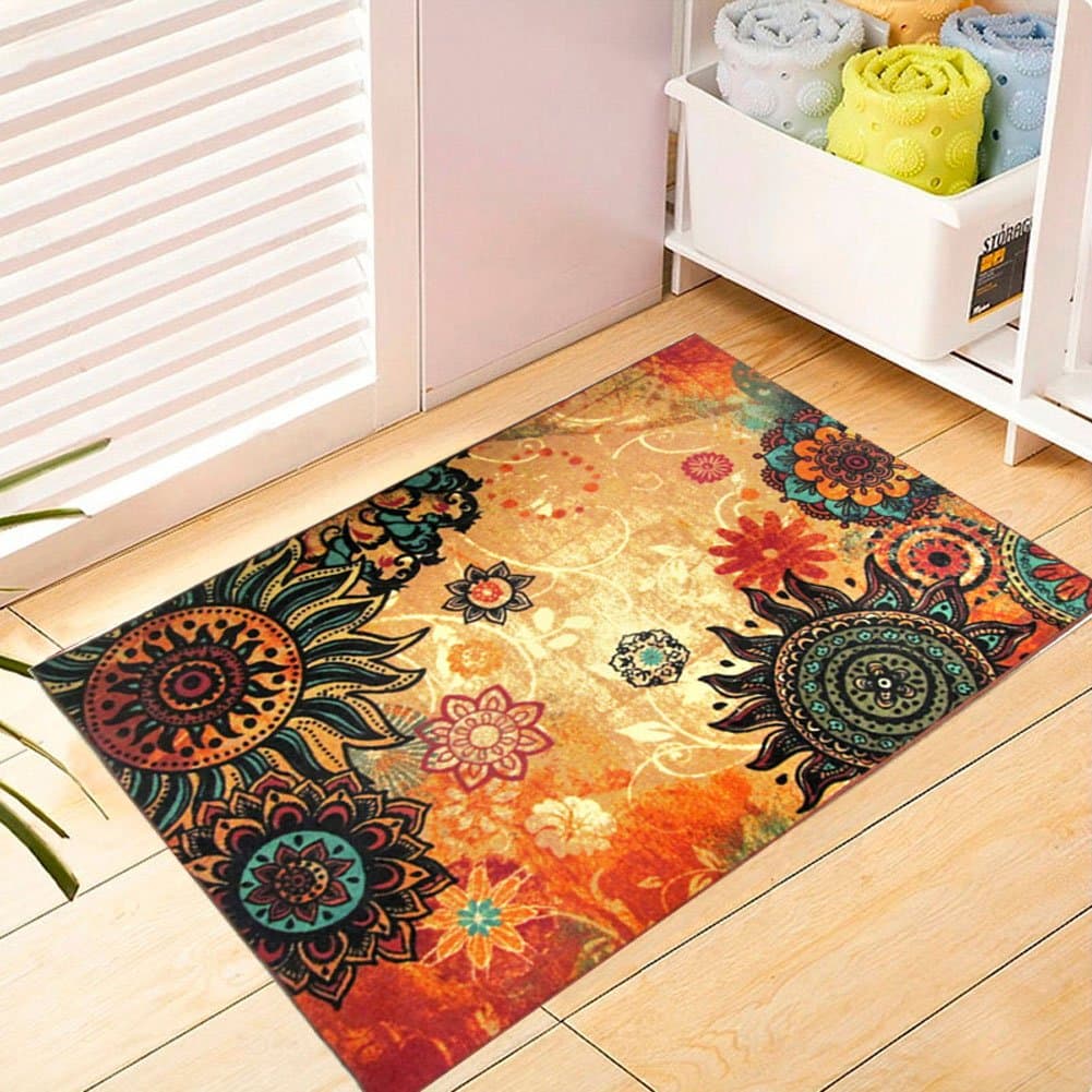 Contemporary Boho Retro Style Abstract Living Room Floor Carpets,Non-Skid Indoor/Outdoor Large Area Rugs,20"x31" Lotus