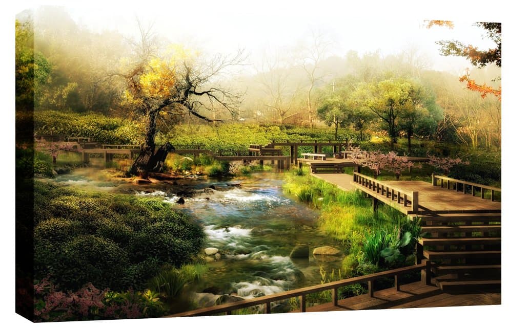 LANDSCAPES LARGE JAPANESE GARDEN CANVAS BOX CANVAS mounted and stretched ready for you to hang on your wall 34 x 20 inches (86 x 52 cm)
