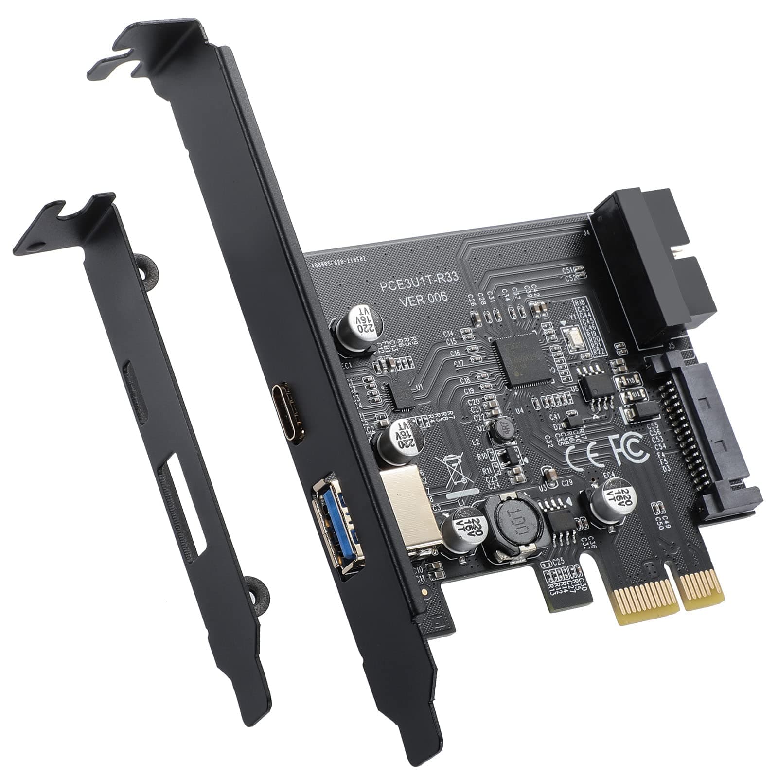PCI-E 1X to USB 3.2 GEN1 5Gbps External USB-A+Type-C Expansion Card, Built-in USB 3.0 20PIN Front Panel Connector and 15PIN Power Connector, USB3.0 2-Port Adapter Card.
