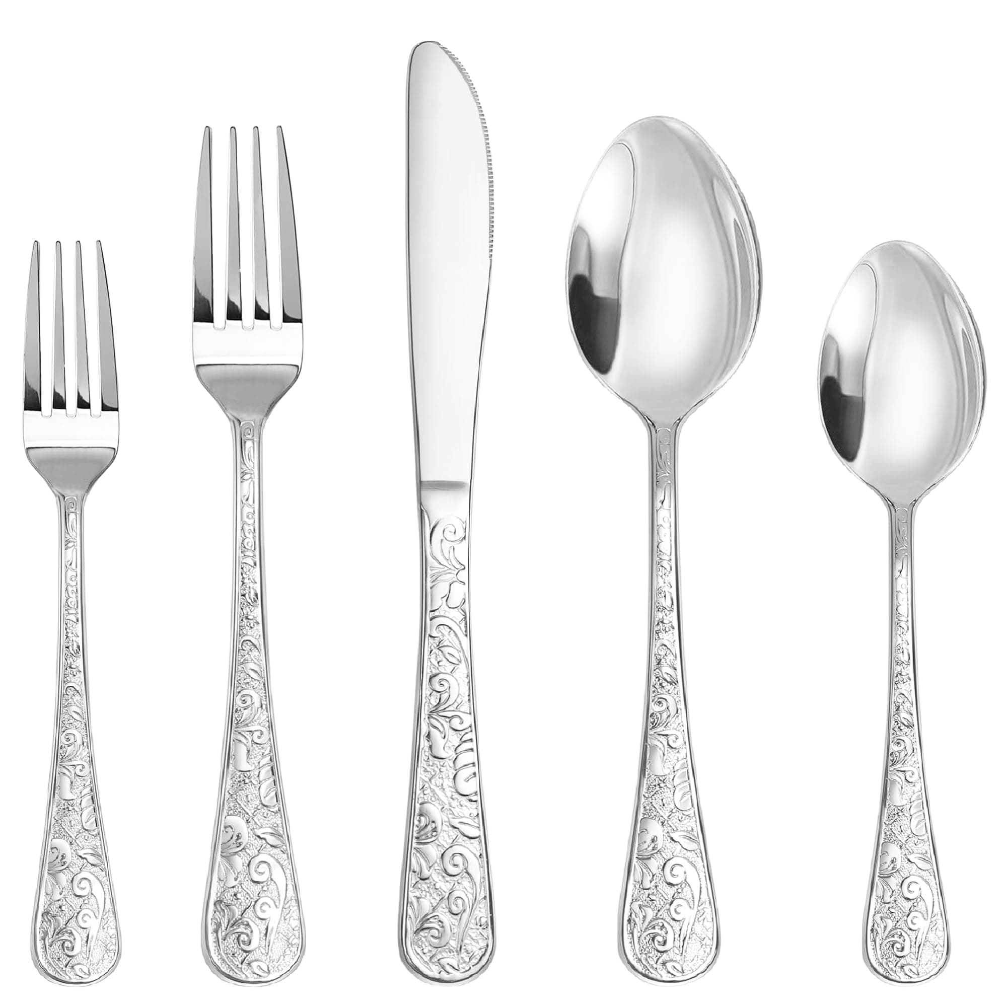 Runfly Vintage Carved Stainless Steel 20 Pieces Flatware Set, Silverware Set, Modern Embossed Cutlery Set Utensils Including Fork Spoon and Knife