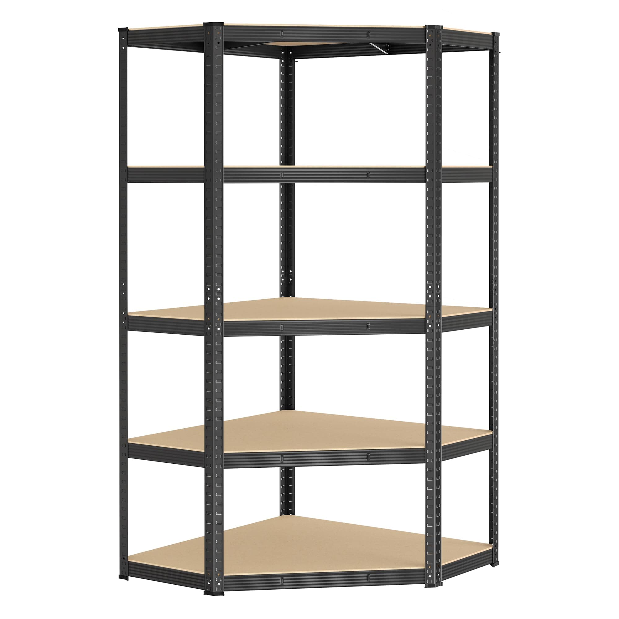 SONGMICS Corner Shelf 5-Tier, Garage Shelving, Heavy Duty Metal Shelving Units, for Garage, Storage Room, Warehouse, Loads 875 kg, Ink Black and Natural Beige GLR080B01