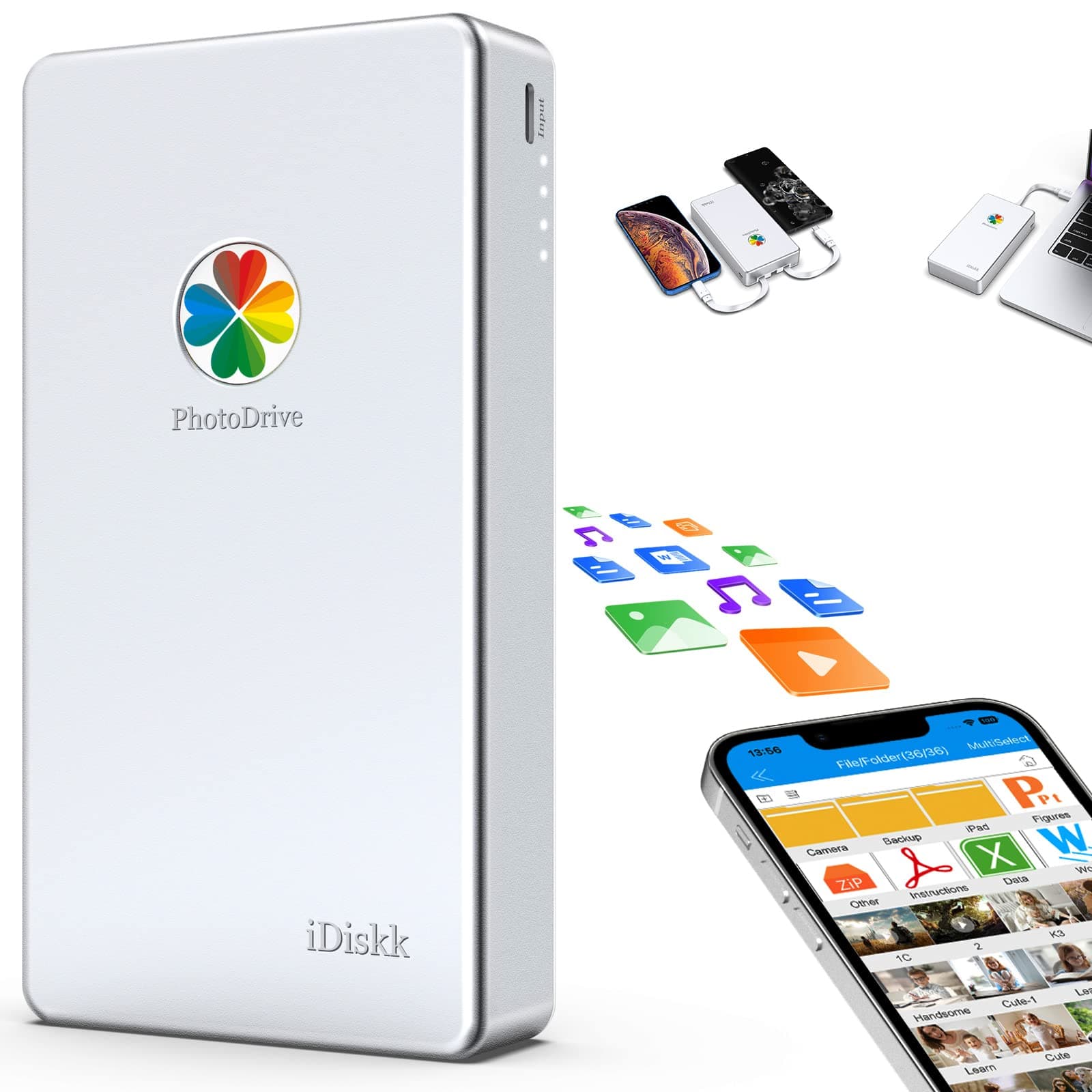 iDiskk 2TB App-le Certified External Hard Drive for iPhone 17 1615 & iPad Android Mobile 2TB Photo Stick,MacBook and PC, Photo Storage Phone Drive to Backup Photos/Videos,Files for iPhone14/13/12/11/X