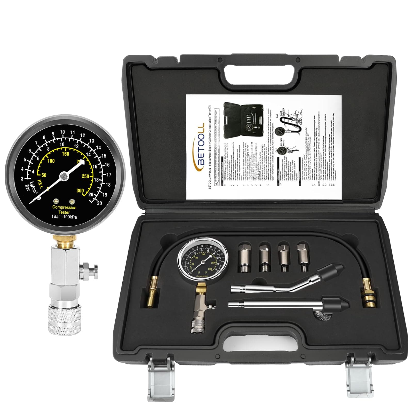 8pcs Petrol Engine Cylinder Compression Tester Kit Automotive Tool Gauge