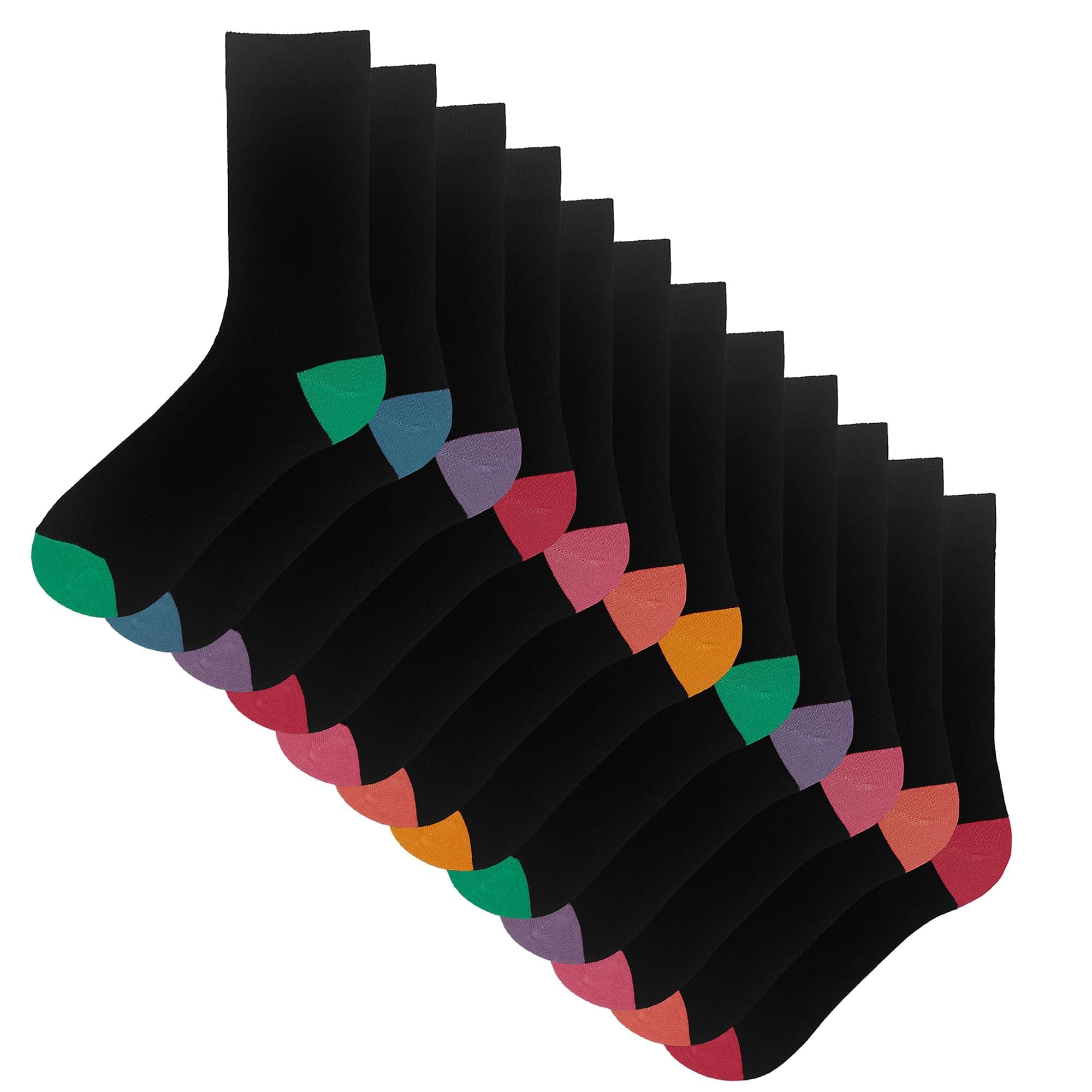 Ladies Socks 12 Pairs Heel & Toe Coloured Ribbed Top Formal & Casual Multipack Soft Breathable Elastane Stretch Ankle Size 4-8