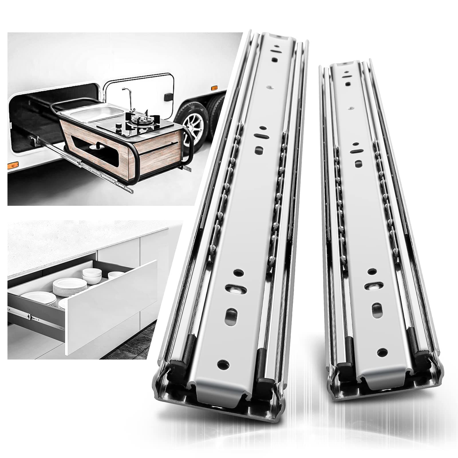 AOLISHENG 1 Pair Heavy Duty Drawer Slides 12 14 16 18 20 22 24 26 28 30 32 34 36 38 40 Inch 150 lb Load Capacity Side Mount Full Extension Ball Bearing Cabinet Rails Tool Box Runners Tracks Glides
