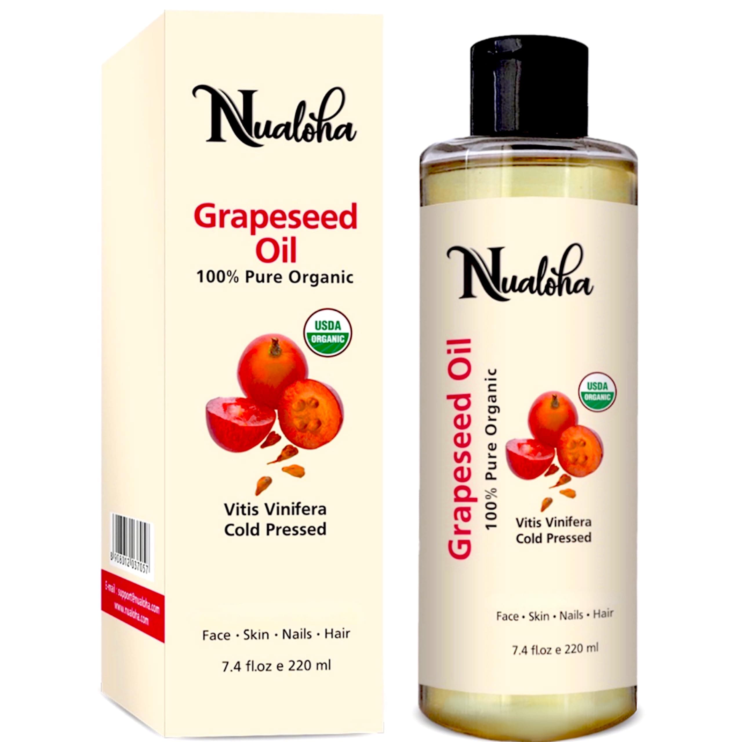 Organic Grape Seed Oil For Face Skin Hair, 220 ML Certified Organic 100% Pure Cold Pressed Oil Anti-Aging Moisturizer for Wrinkles and Stretch Marks