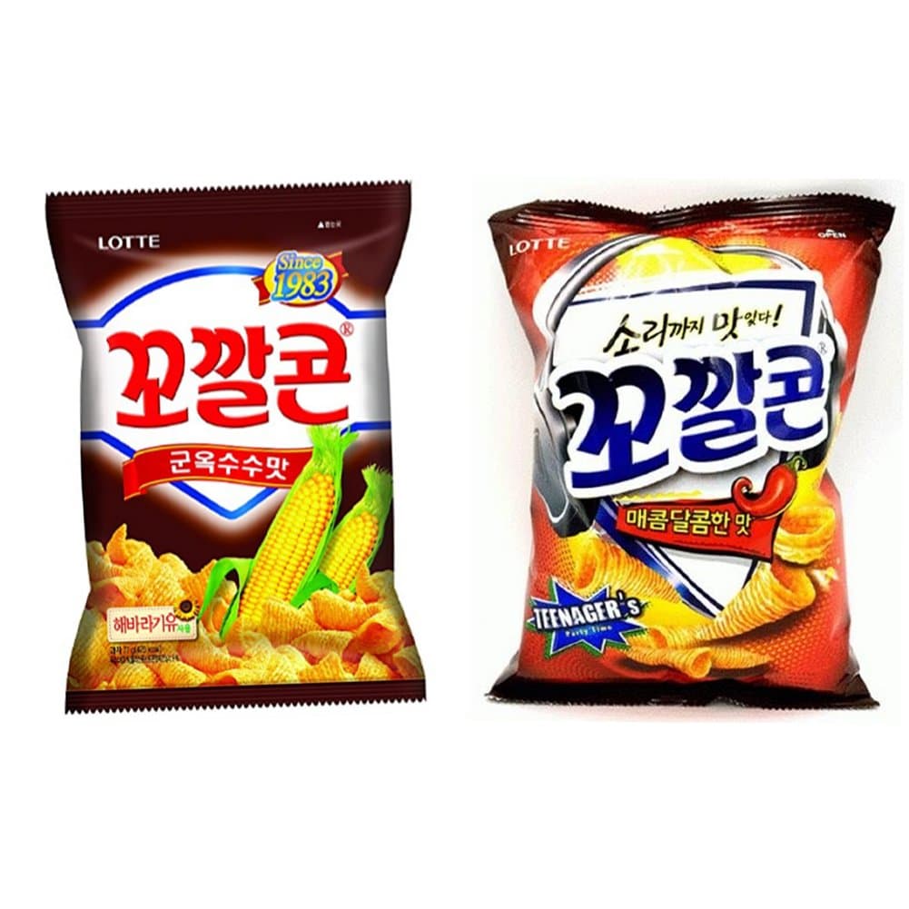 Lotte Kkokkalcorn 2.7oz X 8 (Roasted Corn Flavor 4, Sweet and Bittersweet 4)