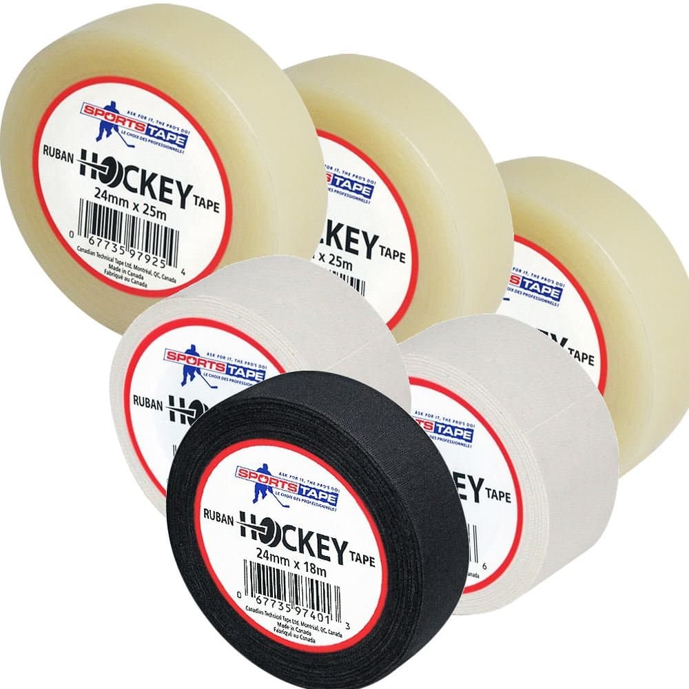 Sportstape 6 Roll Variety Pack Black White Clear Leg Stick Ice Hockey Tape