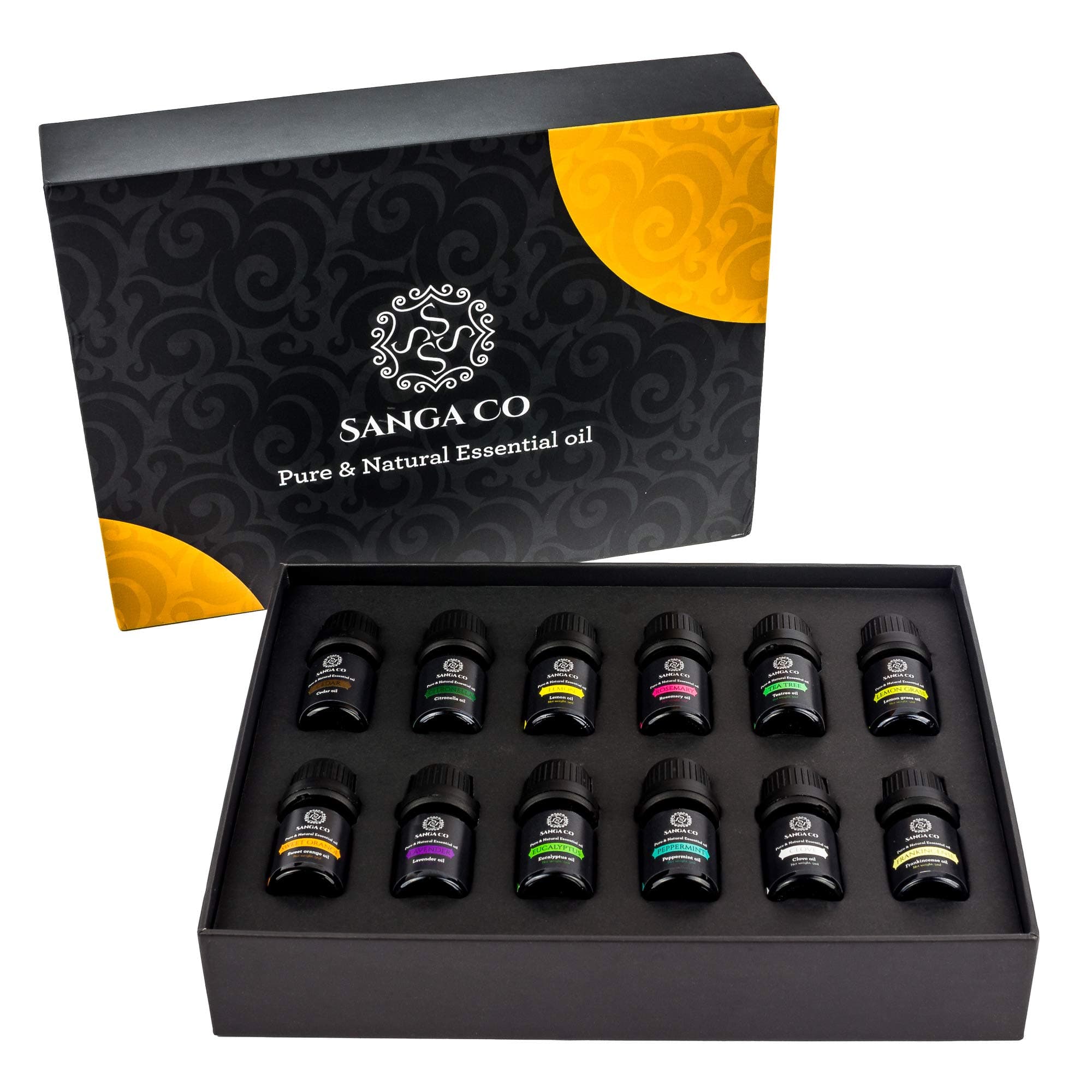 Essentials Oils Kits Aromatherapy Oils (12-Pack) Natural, Therapeutic Stress Relief | Promote Relaxation, Clarity, Sleep | Peppermint, Lemon, Tea Tree, Lavender, Ce