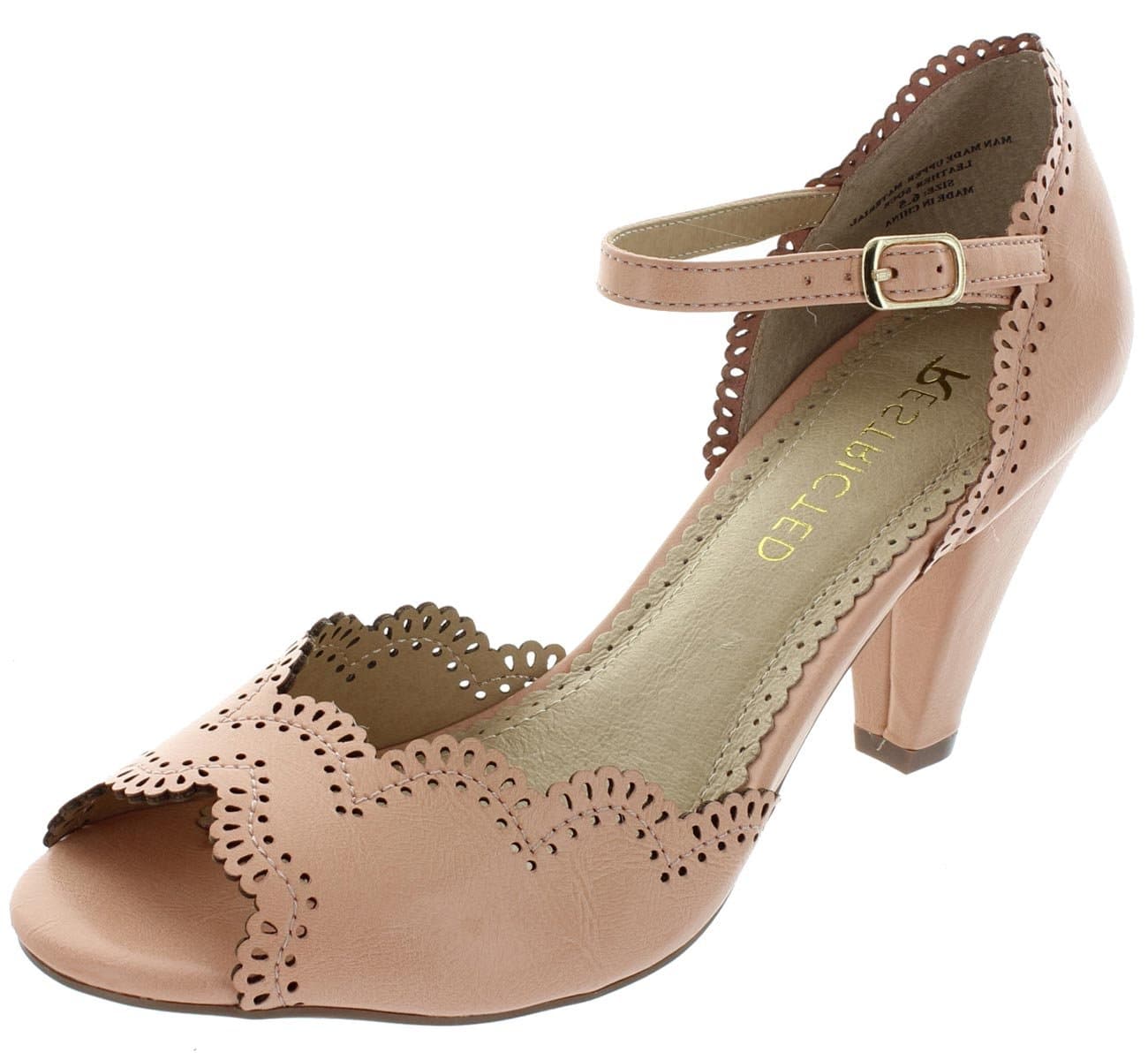 Restricted Shoes Daffodil Retro T-Strap Mary Jane Pump Heel (7.5 B(M) US, Blush)