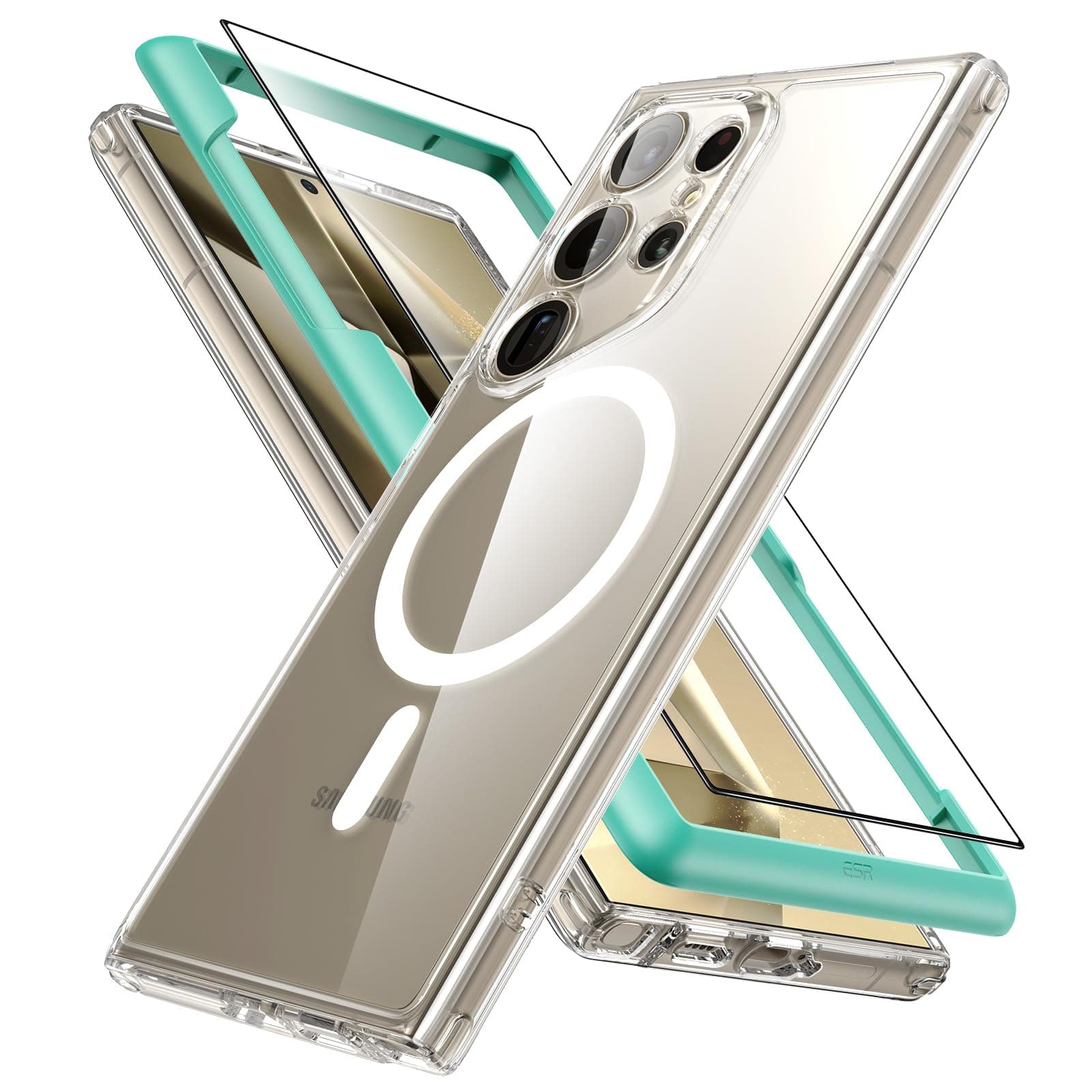 For Samsung S24 Ultra Case Set,1 Screen Protector,Compatible With Magsafe,Magnetic Case For Samsung Galaxy S24 Ultra,Military-Grade Case Protection,TPU,Yellowing Resistant,Classic Series,Clear